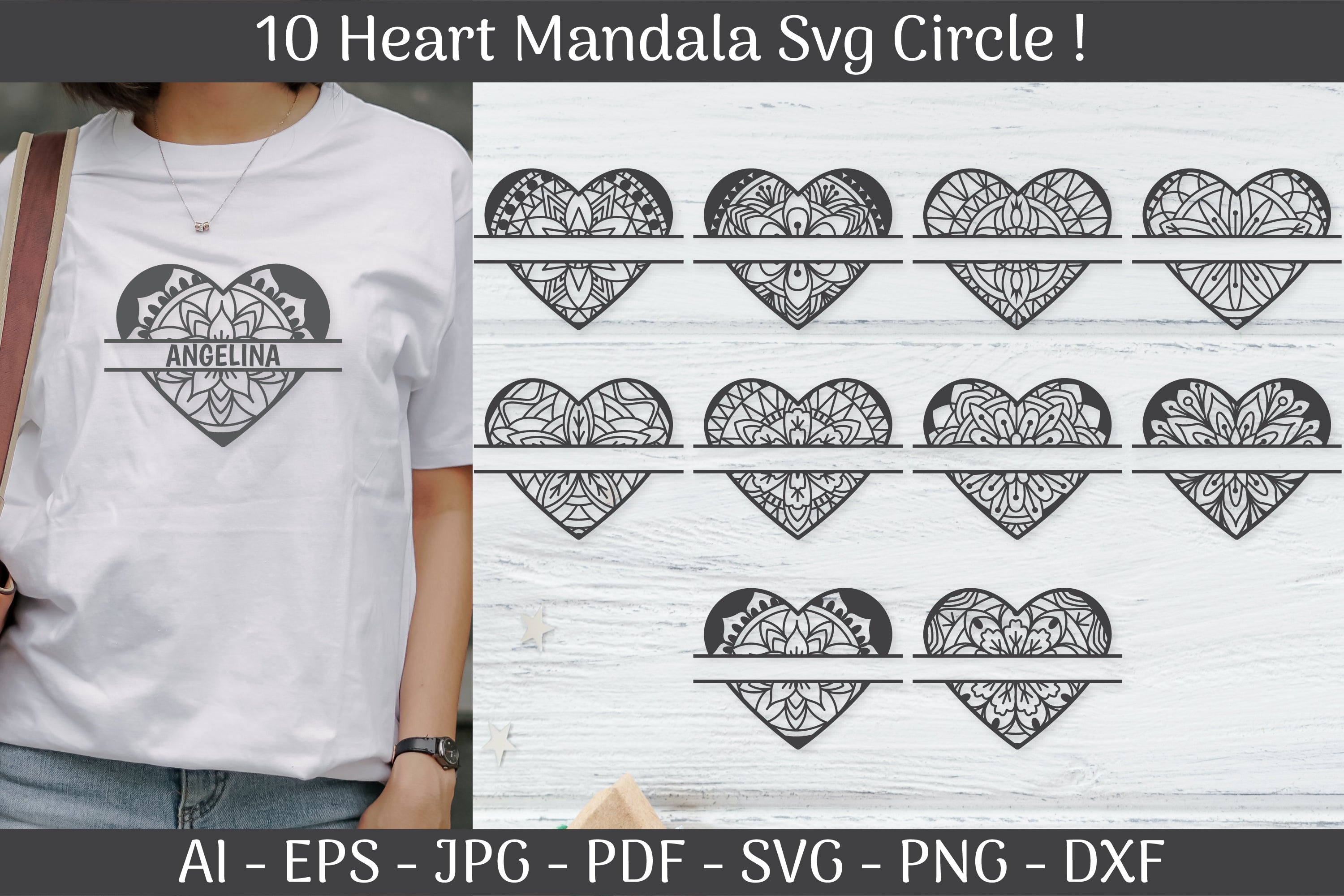 Heart Mandala Frame Split SVG Bundle - CraftNest - Digital Crafting and Art