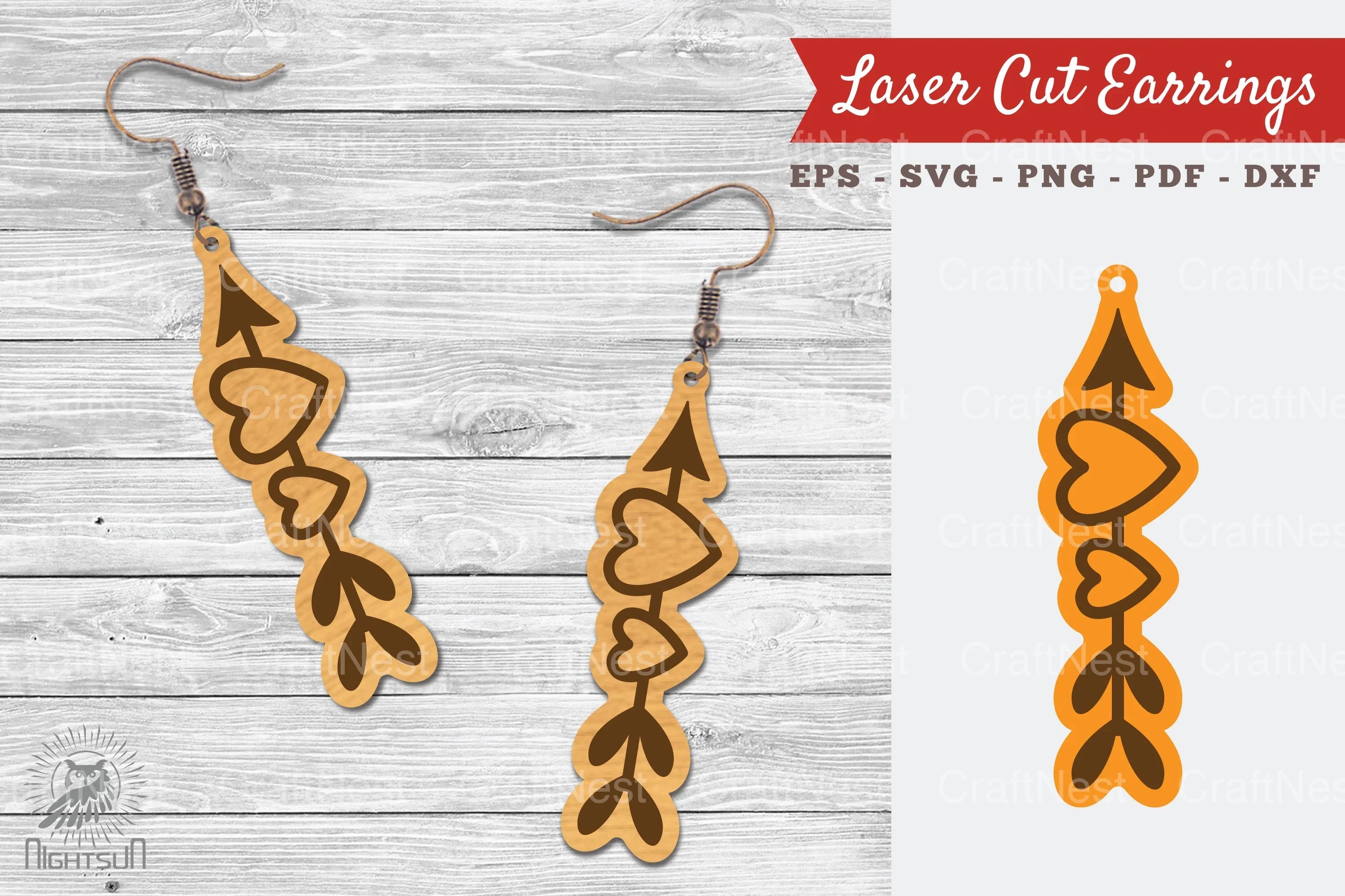 Heart Arrow Laser Cut Earrings SVG Bundle - CraftNest - Digital Crafting and Art