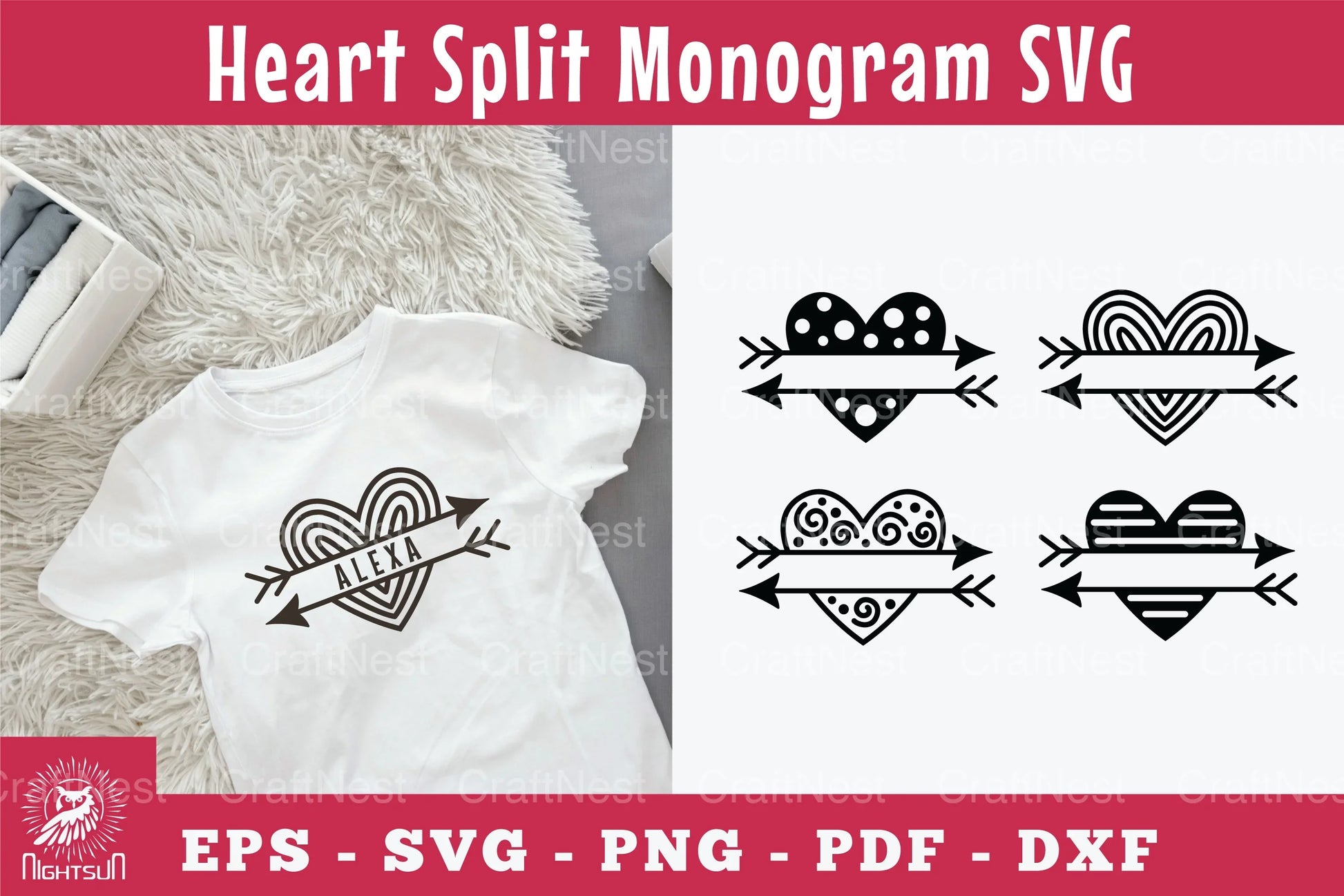 Heart Arrow Split Monogram SVG Design Bundle - CraftNest - Digital Crafting and Art