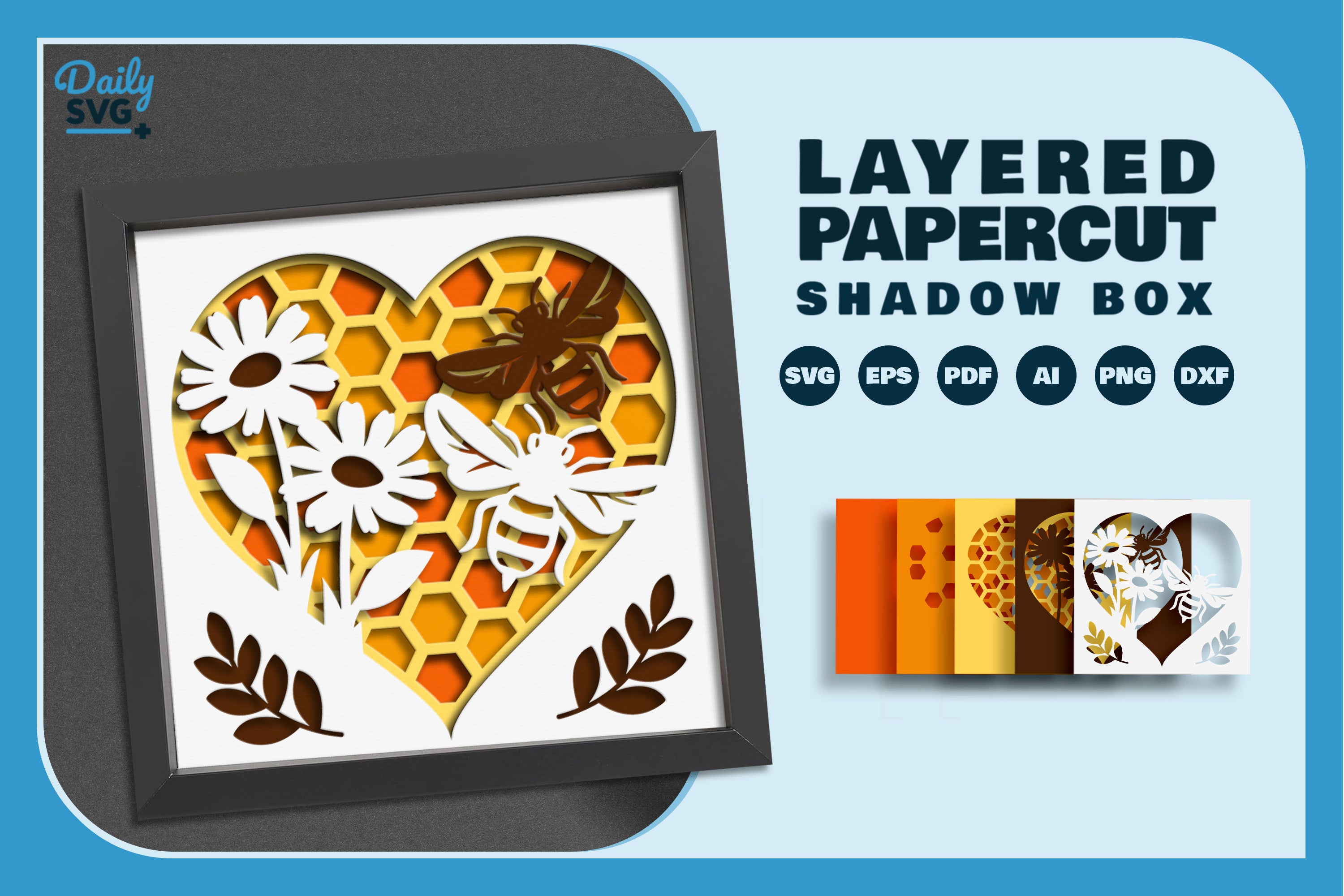 Heart Bee Hive Papercut SVG Bundle