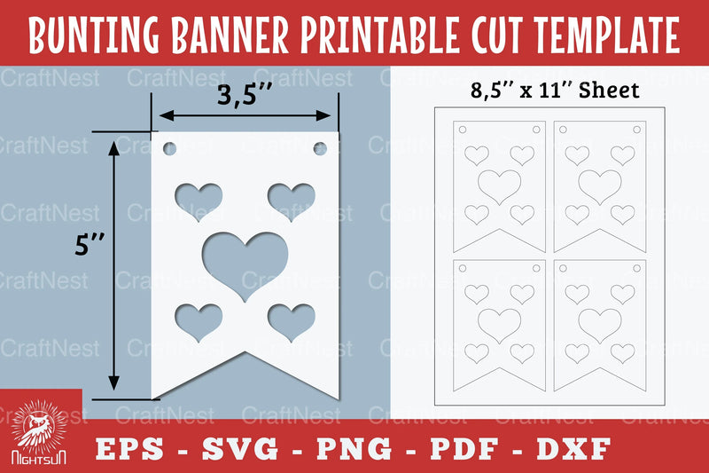 Heart Bunting Banner Printable Template Bundle - CraftNest - Digital Crafting and Art