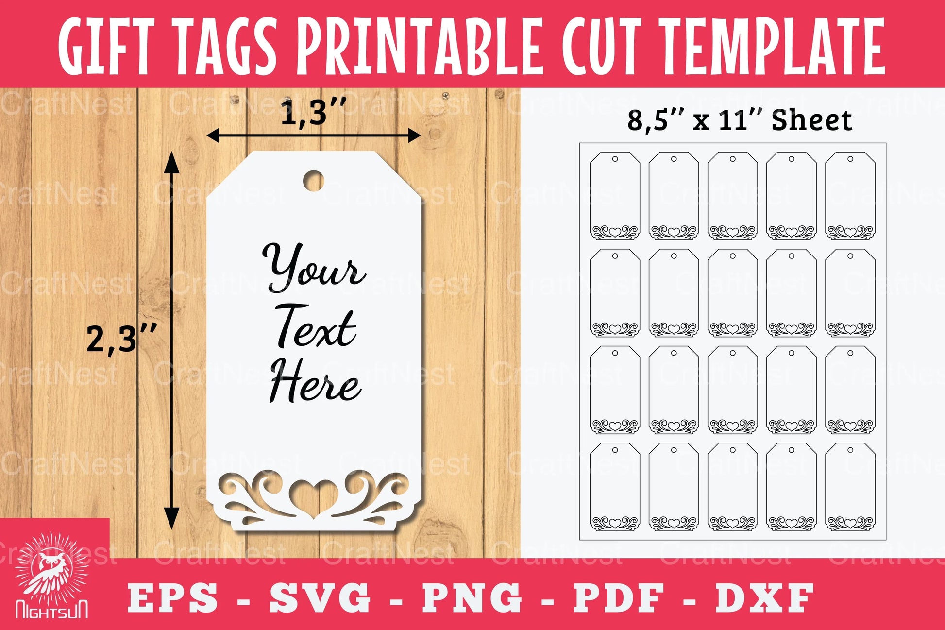 Heart Gift Tags Printable Cut Template Bundle - CraftNest - Digital Crafting and Art