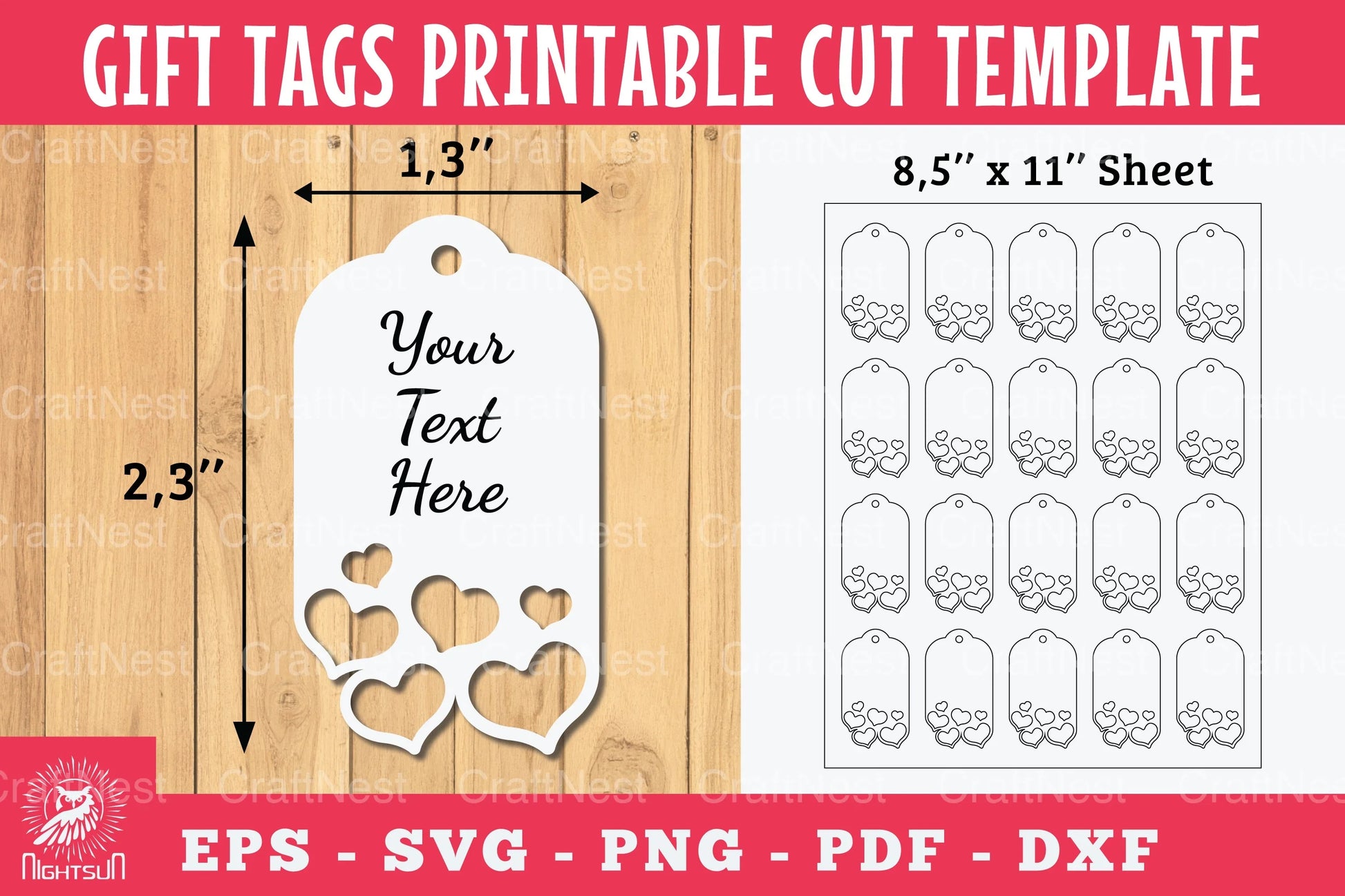 Heart Gift Tags Printable Cut Template Bundle - CraftNest - Digital Crafting and Art