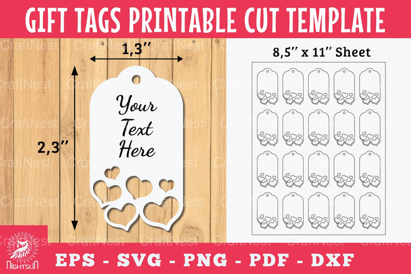 Heart Gift Tags Printable Cut Template Bundle - CraftNest - Digital Crafting and Art