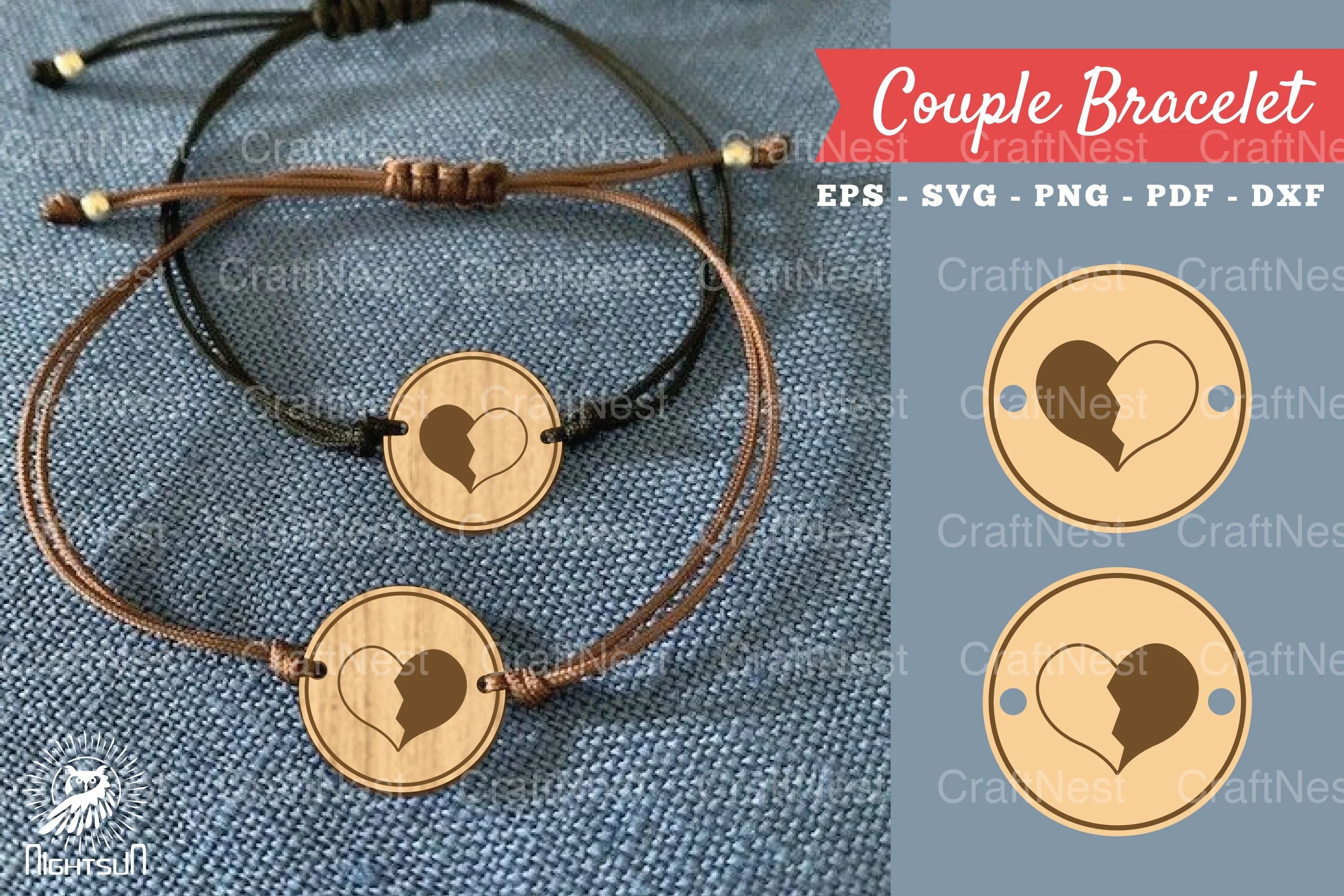 Heart Laser Cut Couple Bracelet SVG Bundle - CraftNest - Digital Crafting and Art