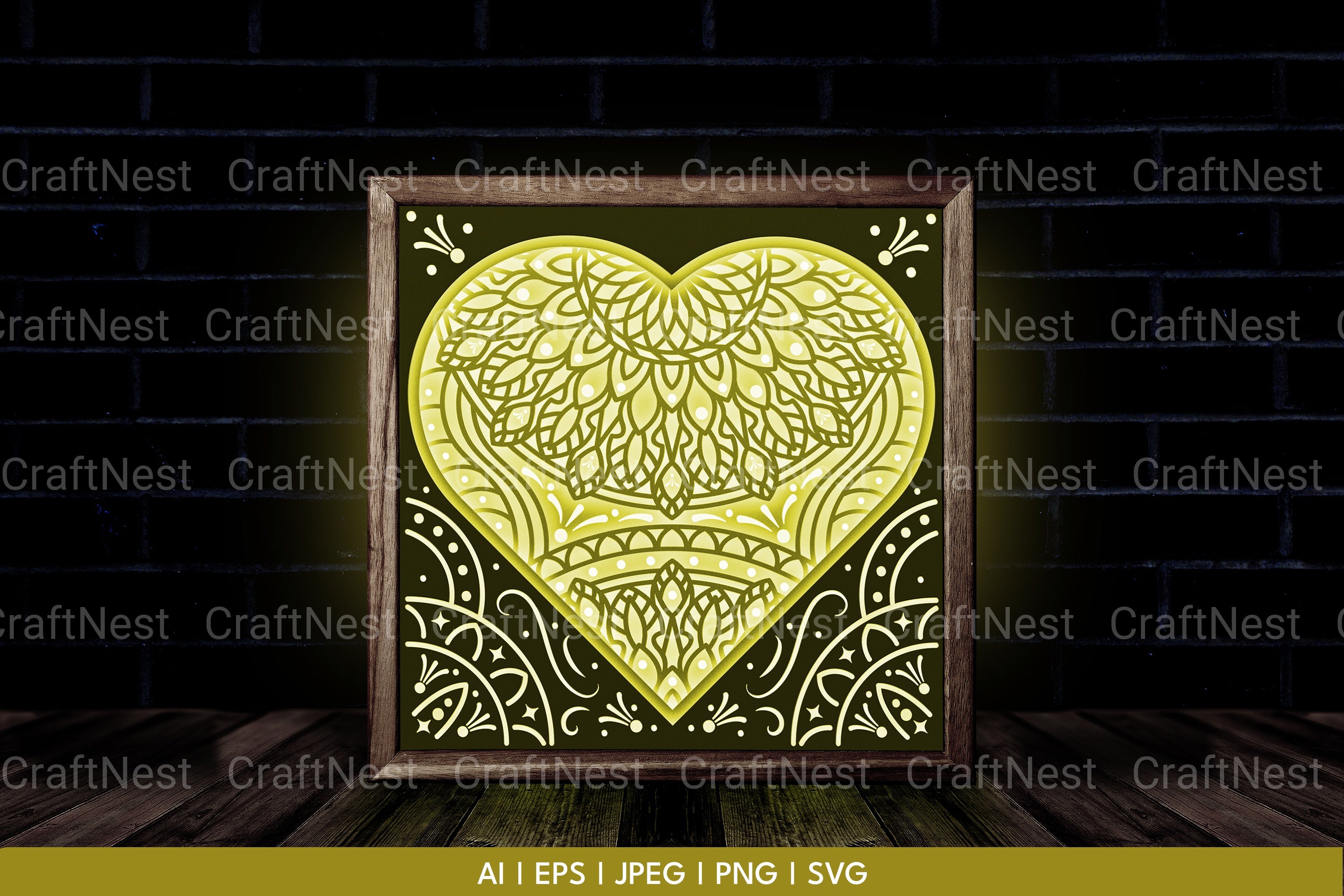 Heart Mandala 3D Layered Papercut Clipart Bundle
