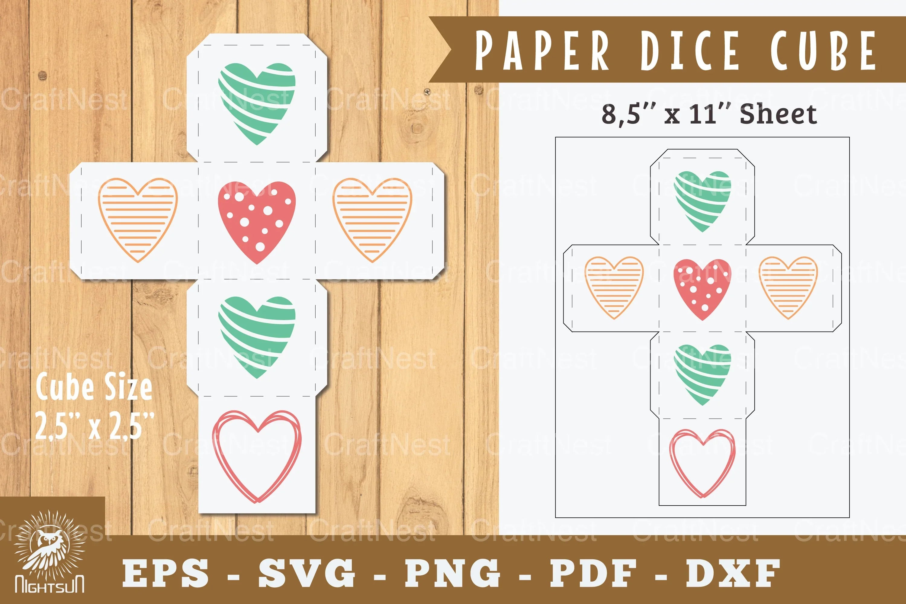 Heart Paper Dice Cube Printable - Clipart Bundle - CraftNest - Digital Crafting and Art