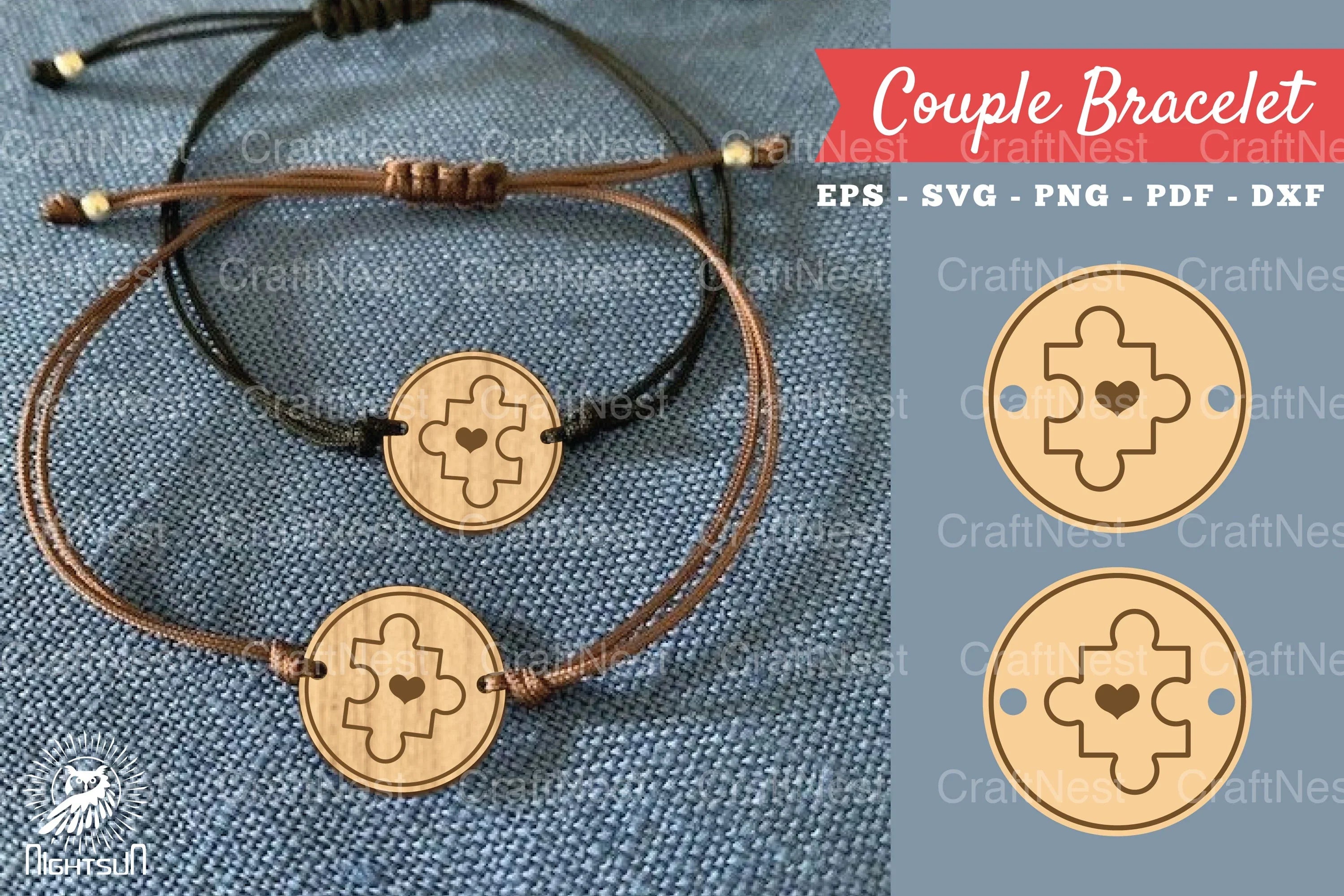 Heart Puzzle Laser Cut Couple Bracelet Clipart Bundle - CraftNest - Digital Crafting and Art
