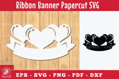 Heart Ribbon Banner Papercut Clipart Bundle - CraftNest - Digital Crafting and Art