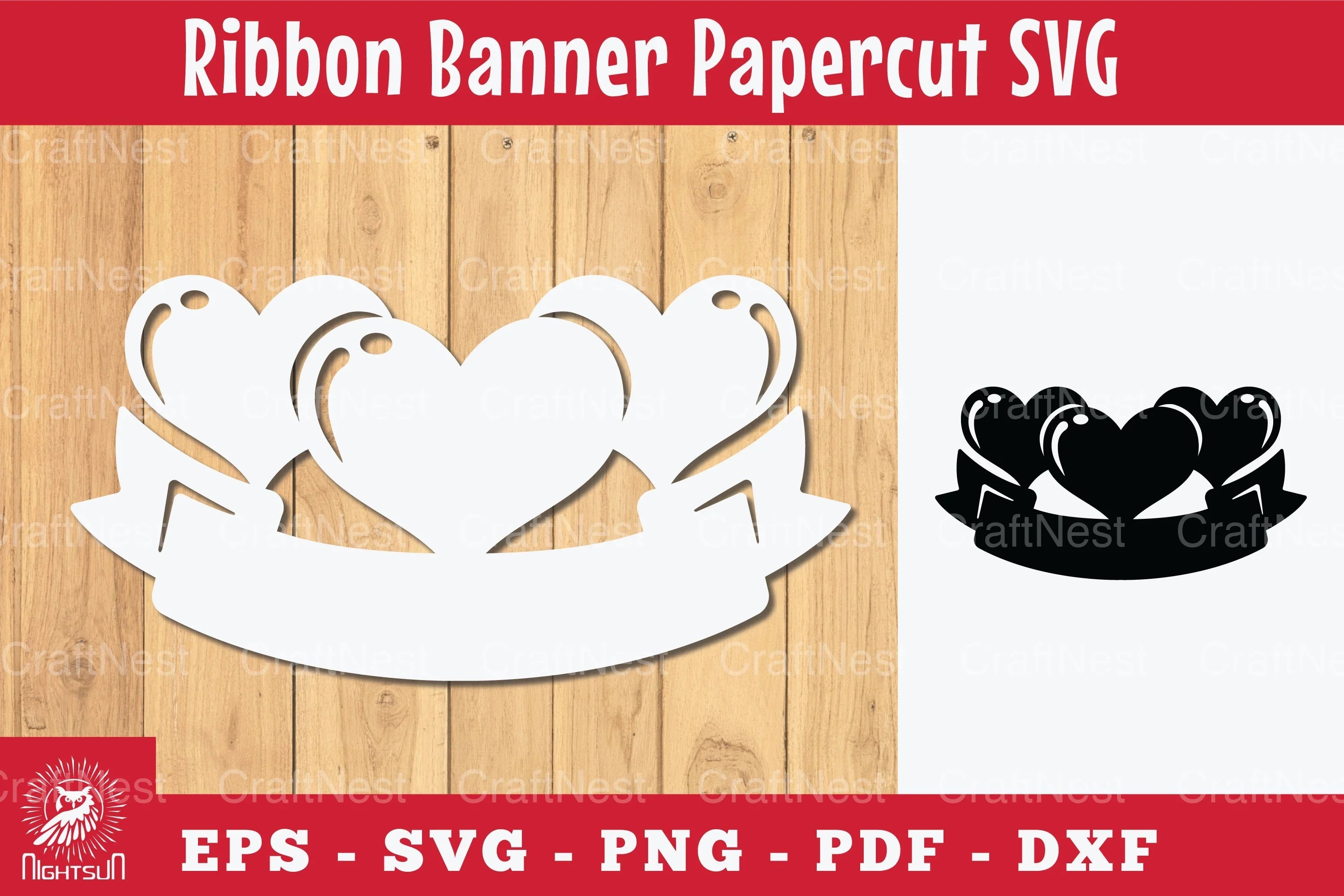 Heart Ribbon Banner Papercut Clipart Bundle - CraftNest - Digital Crafting and Art