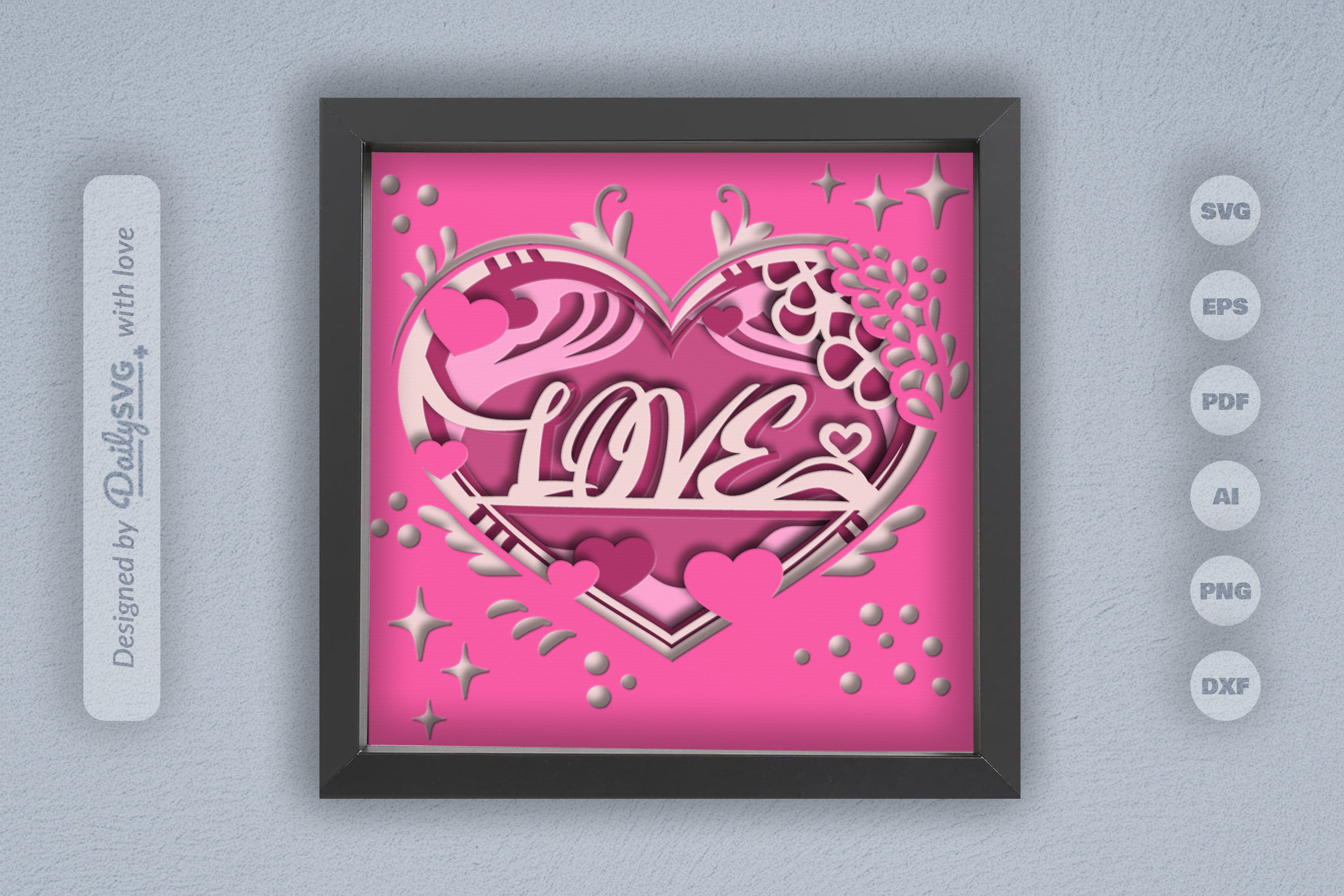 Heart Valentine Papercut Shadow Box SVG Bundle