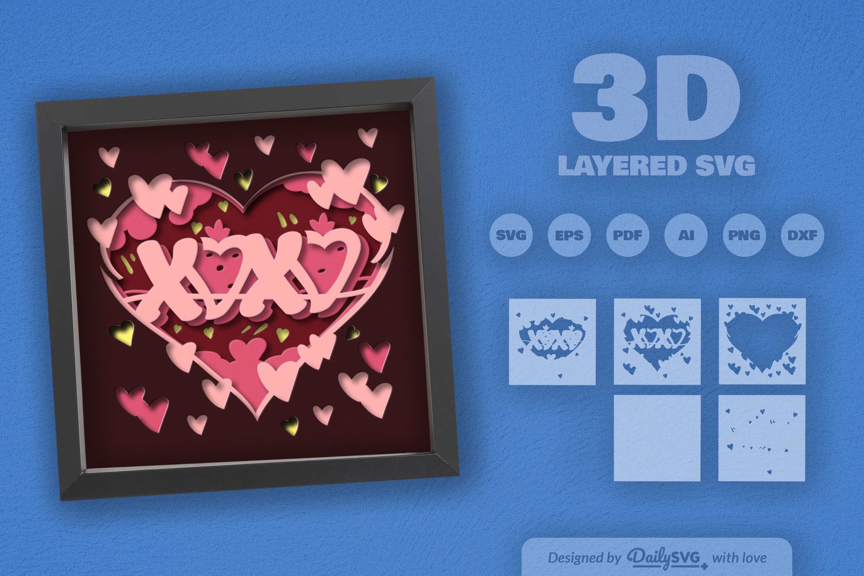 Heart Xoxo Valentine Papercut SVG Bundle