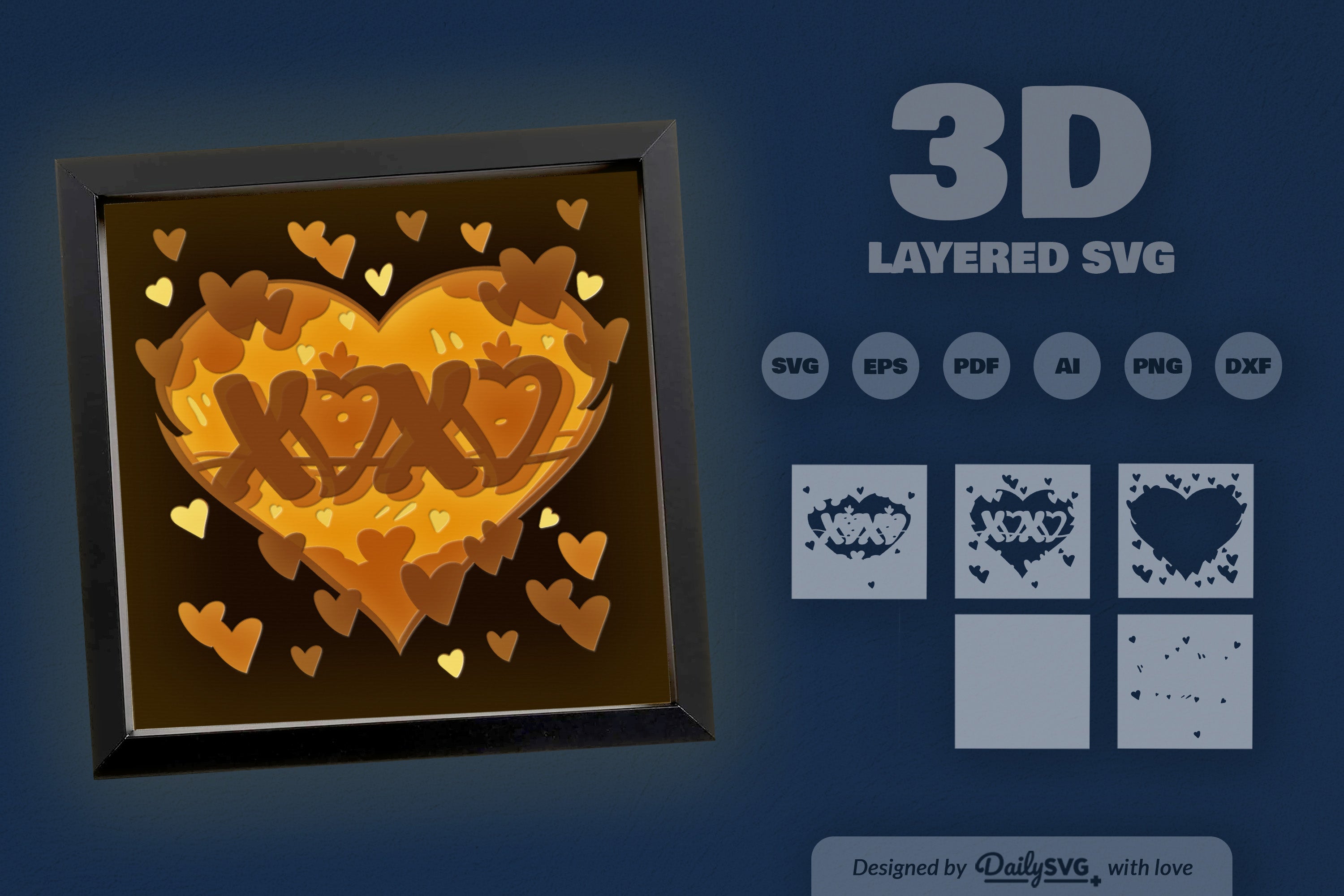 Heart Xoxo Valentine Papercut SVG Bundle