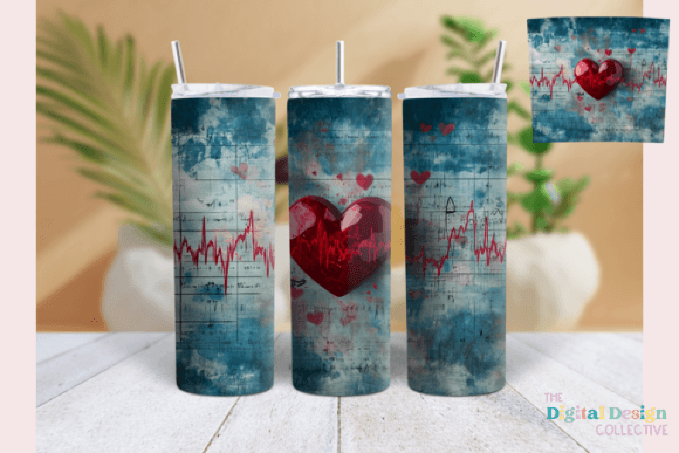 Heartbeat Cardiogram Tumbler Wrap Bundle