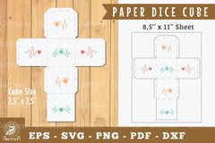 Heartbeat Paper Dice Cube Printable - Clipart Bundle - CraftNest - Digital Crafting and Art