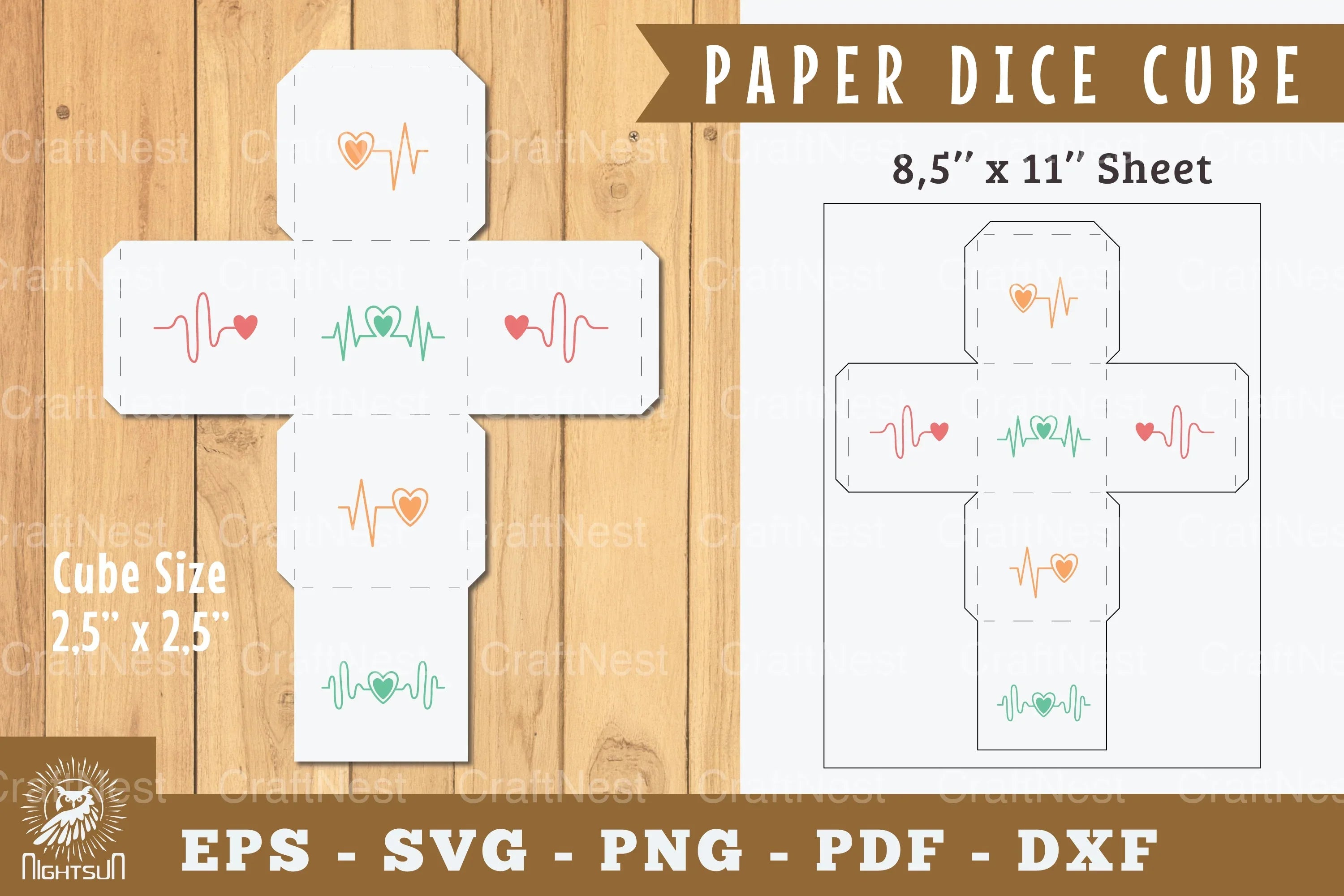 Heartbeat Paper Dice Cube Printable - Clipart Bundle - CraftNest - Digital Crafting and Art