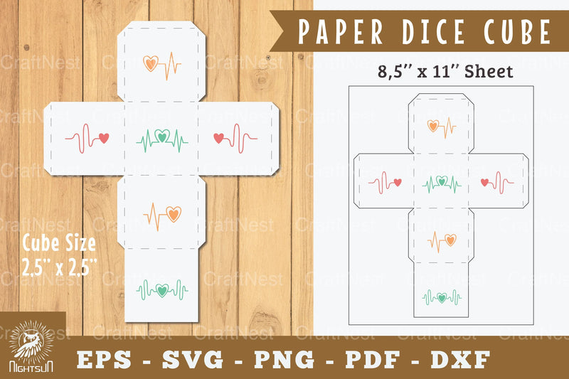 Heartbeat Paper Dice Cube Printable - Clipart Bundle - CraftNest - Digital Crafting and Art