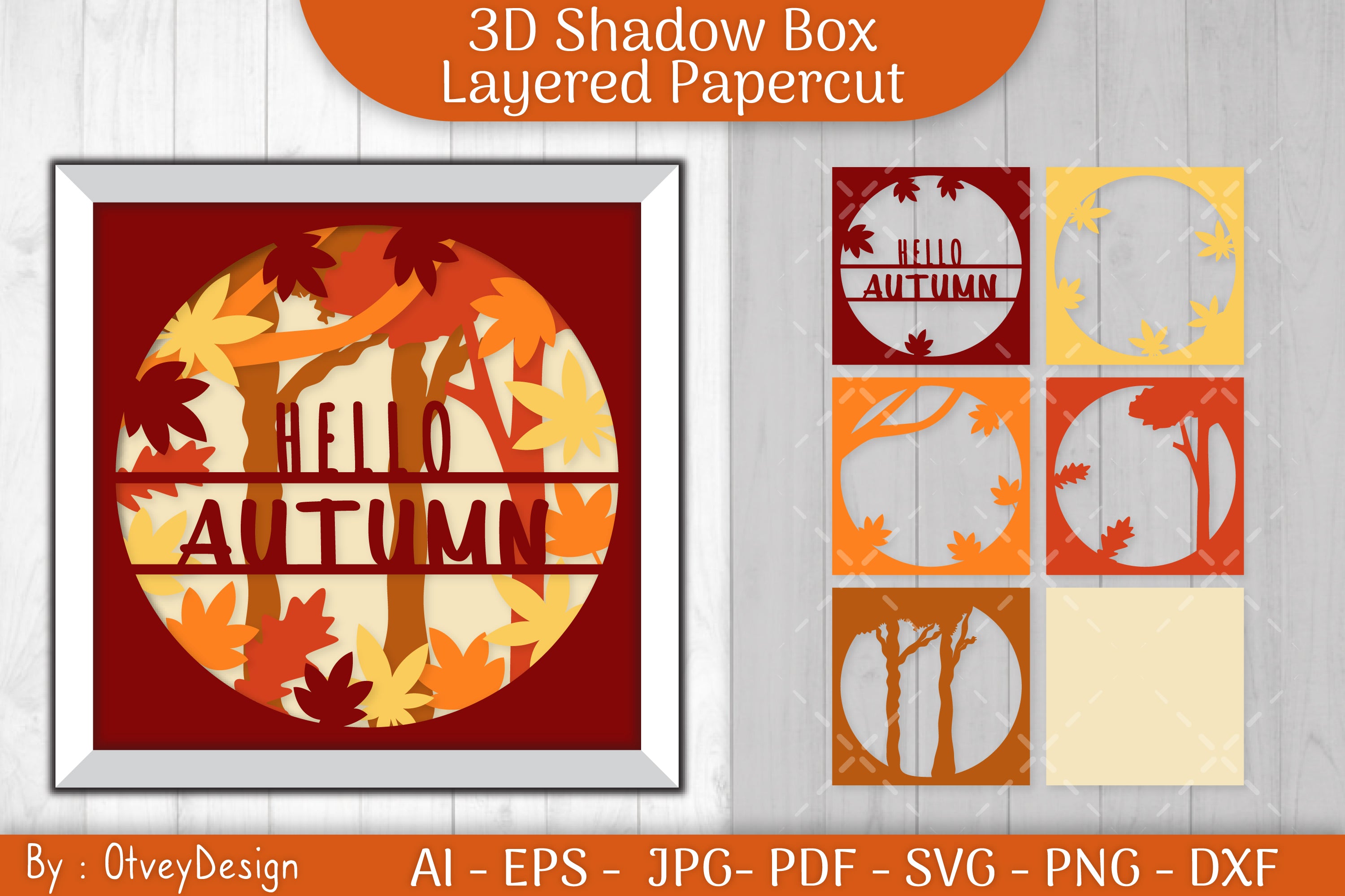 Hello Autumn 3D Layered Papercut Card & Shadow Box SVG Bundle