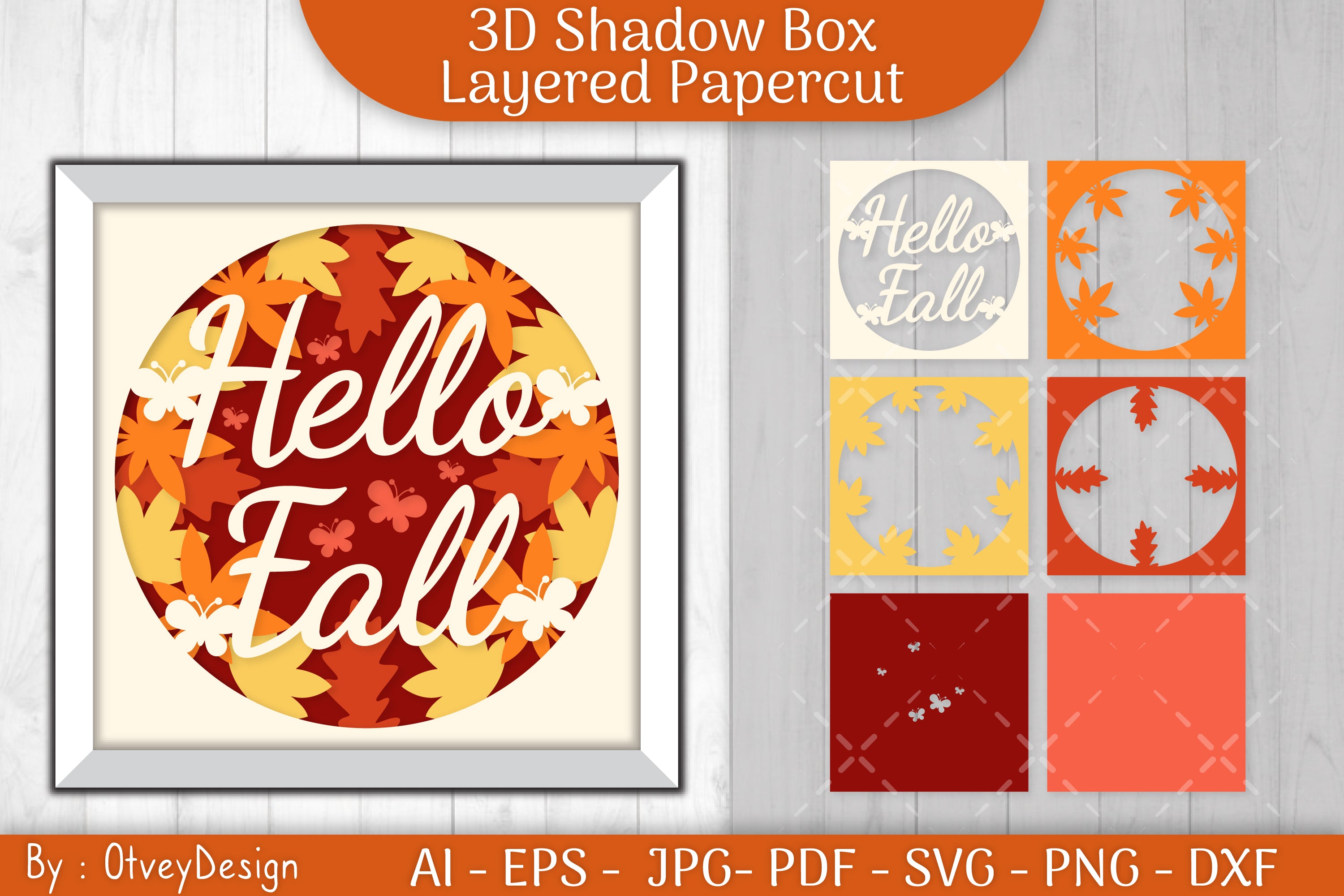 Hello Fall 3D Layered Shadow Box SVG Bundle