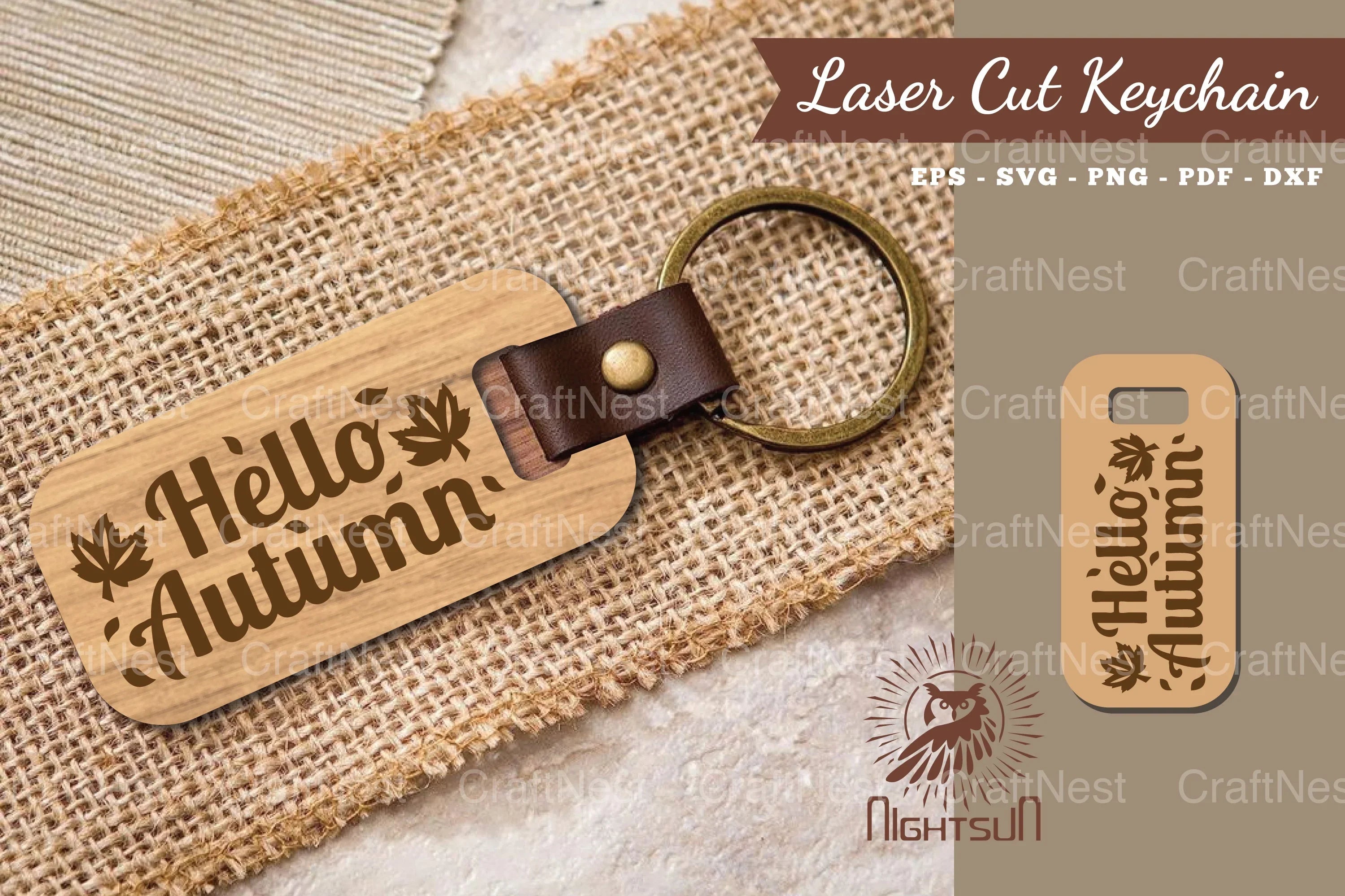 Hello Autumn Laser Cut Keychain Design - CraftNest - Digital Crafting and Art