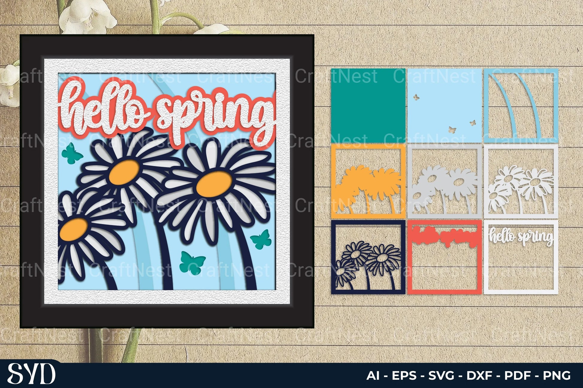 Hello Spring 3D Layered Papercut SVG Bundle - CraftNest - Digital Crafting and Art
