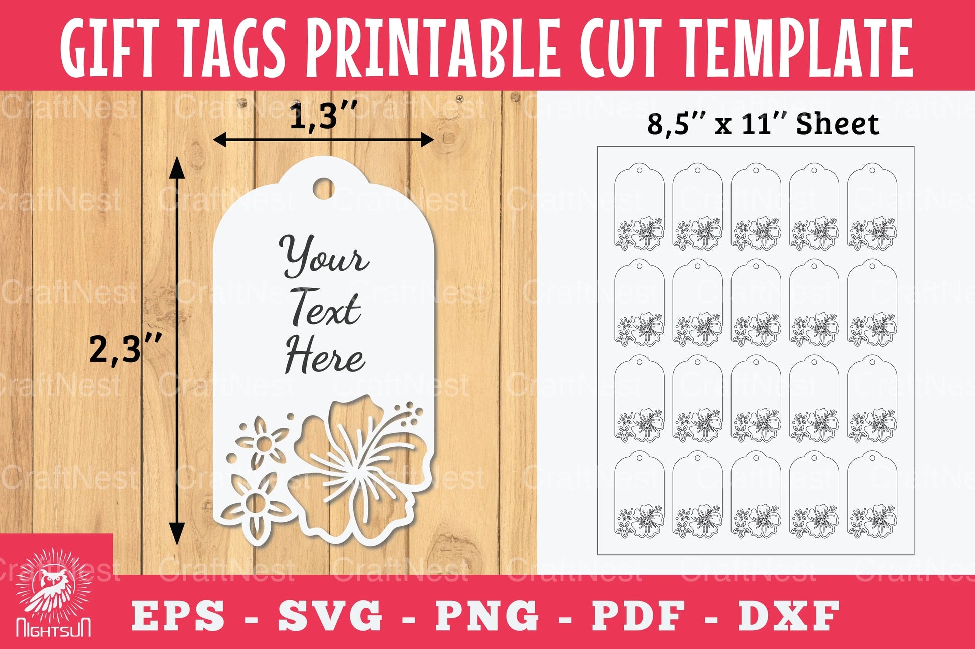 Hibiscus Flower Gift Tags Printable Bundle - CraftNest - Digital Crafting and Art