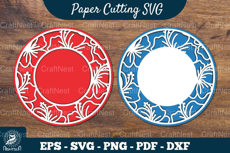 Hibiscus Flowers Papercut Circle Clipart Bundle - CraftNest - Digital Crafting and Art
