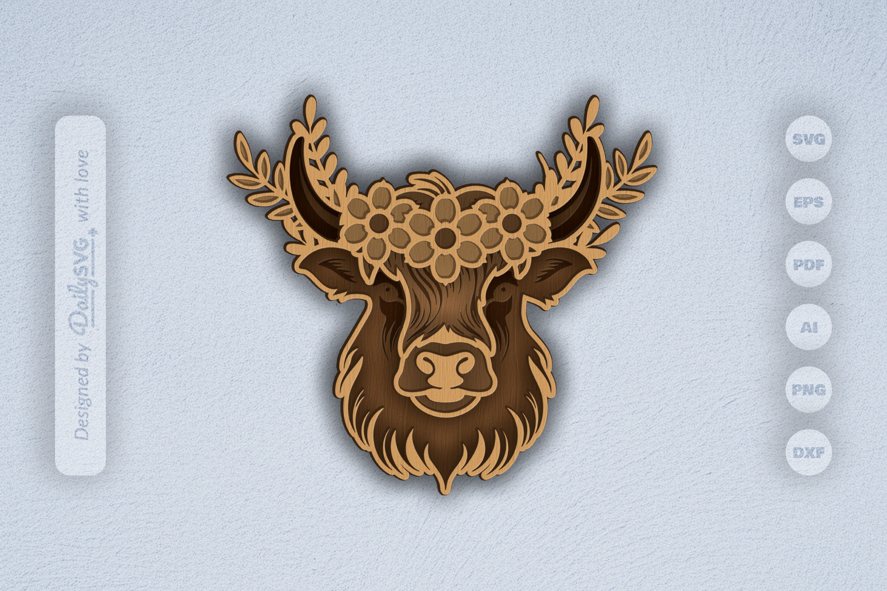 Highland Cow Floral Crown Laser Cut SVG Bundle