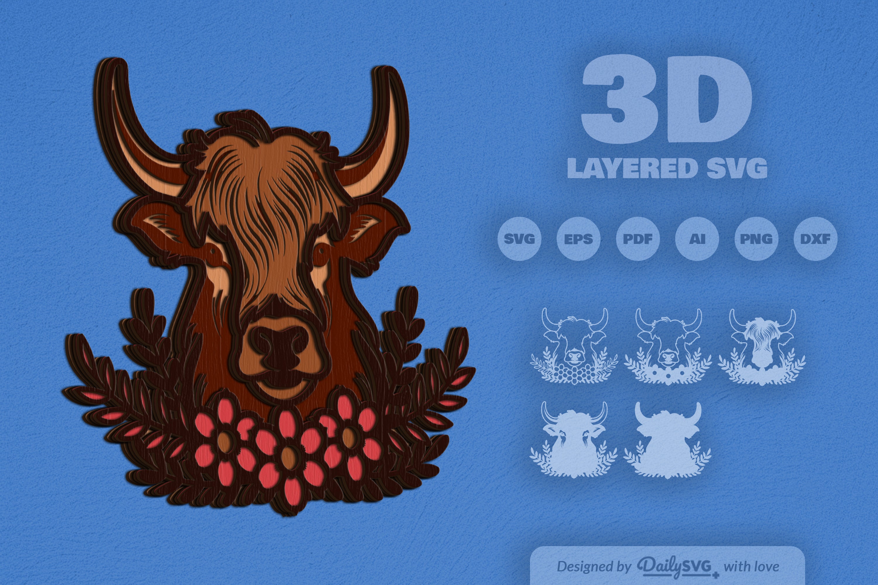 Highland Cow Floral Laser Cut SVG Bundle