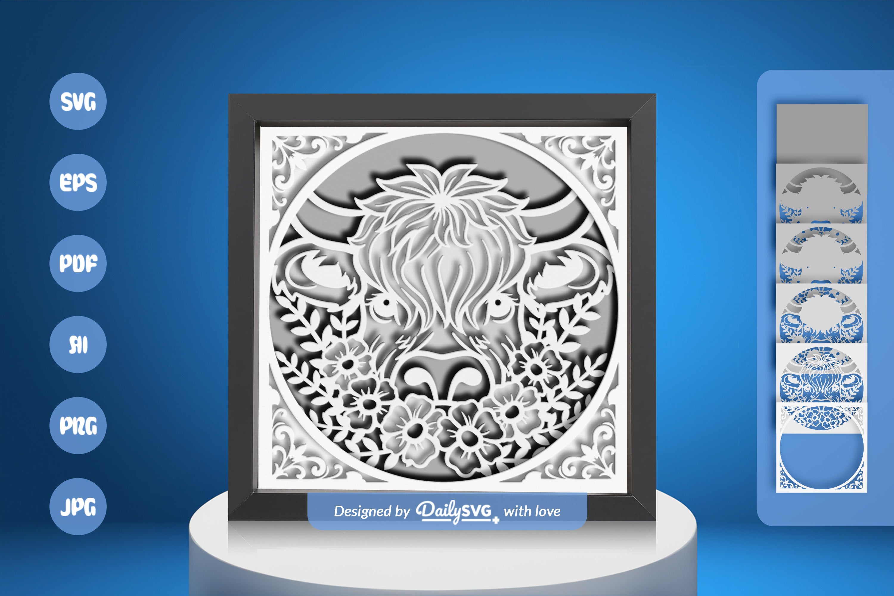 Highland Cow White Papercut SVG Bundle