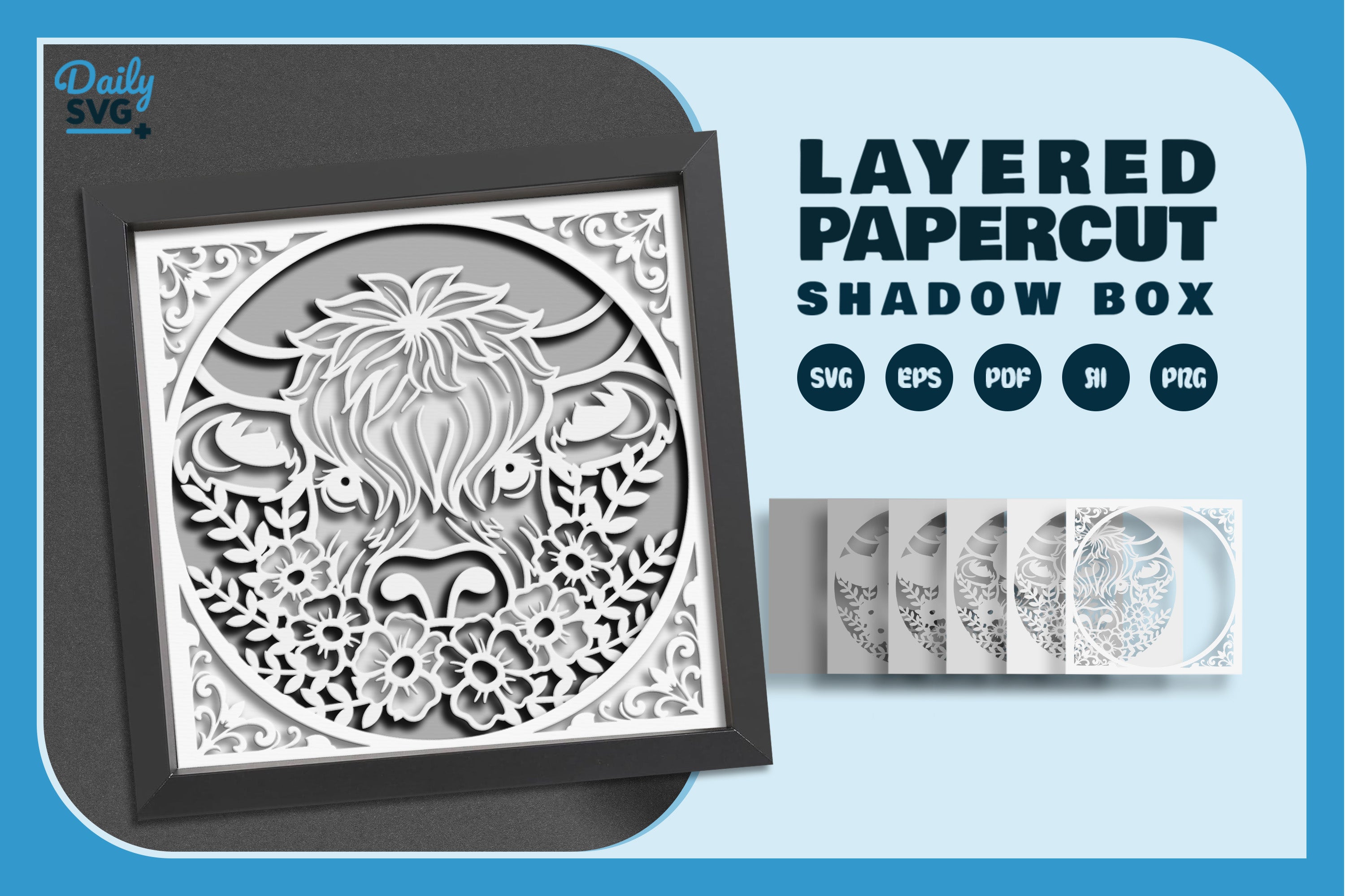 Highland Cow White Papercut SVG Bundle