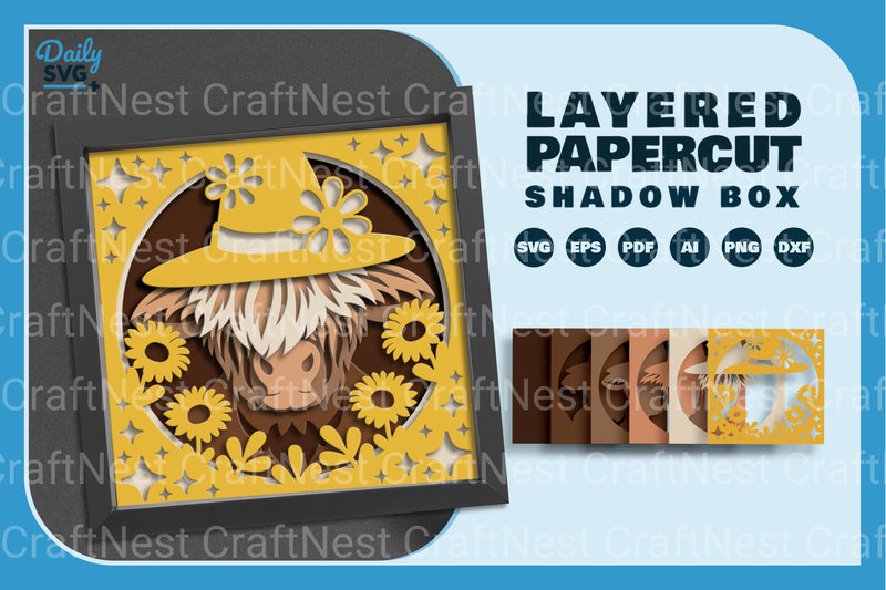 Highland Cow Floral Papercut SVG Bundle 1 - CraftNest - Digital Crafting and Art