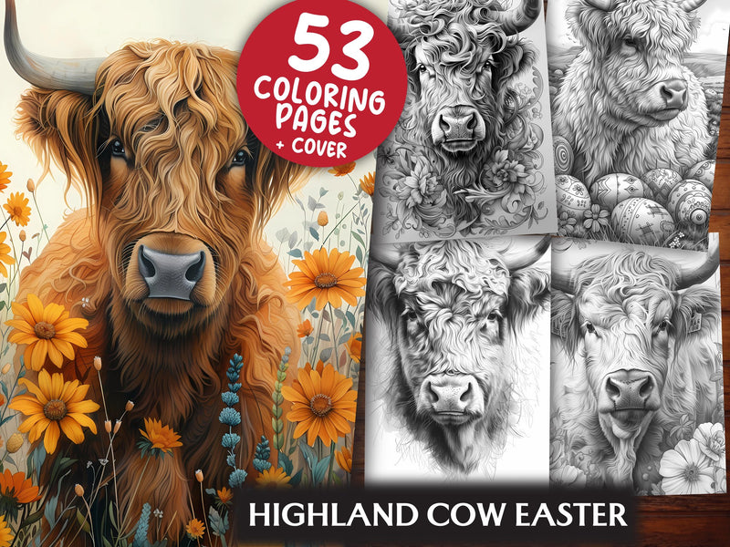 Highland Cow Easter Coloring Books - CraftNest