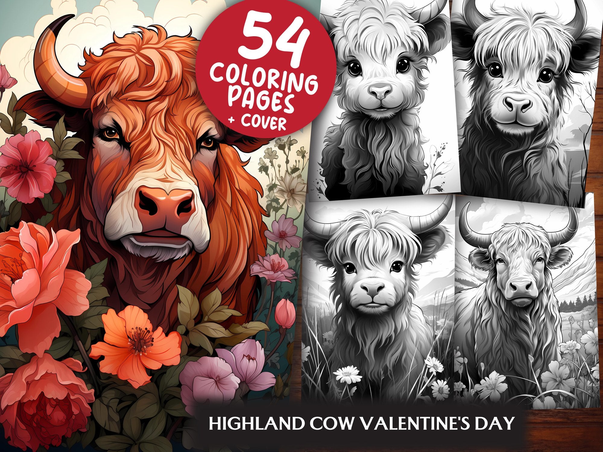 Highland Cow Valentines Day Coloring Books - CraftNest