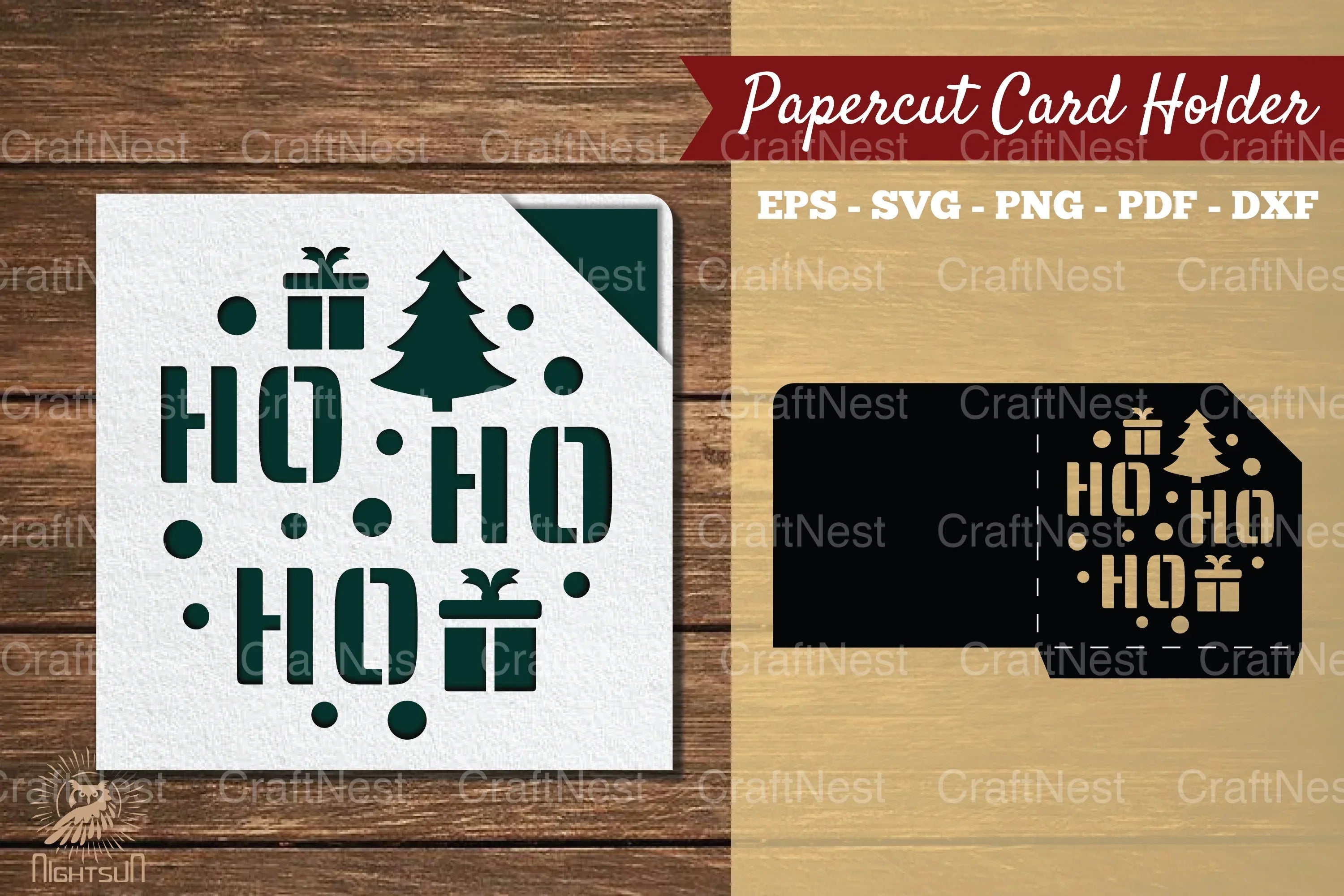Ho Ho Ho Papercut Card Holder SVG Clipart - CraftNest - Digital Crafting and Art