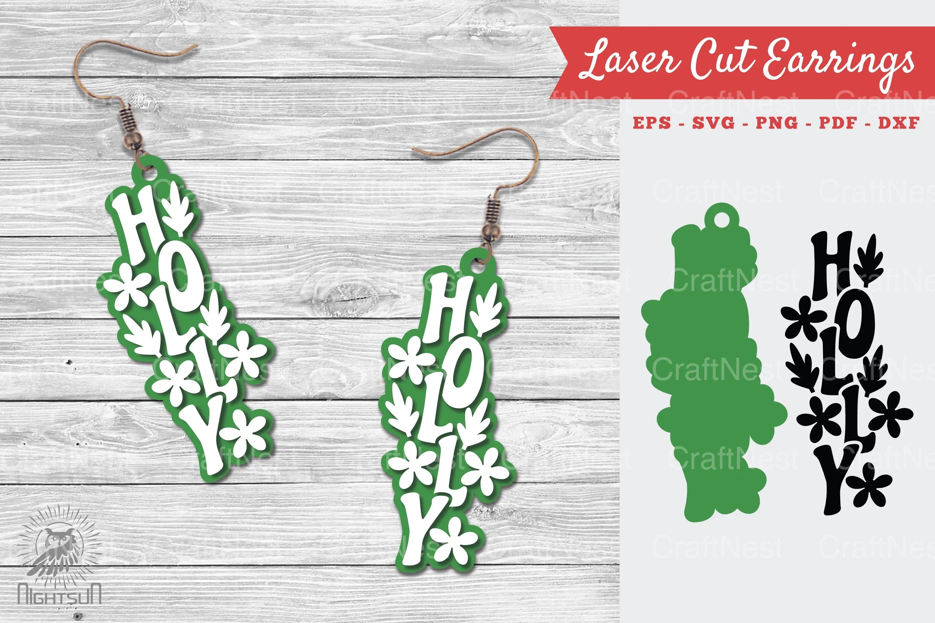 Holly Laser Cut Earrings SVG Design Bundle - CraftNest - Digital Crafting and Art