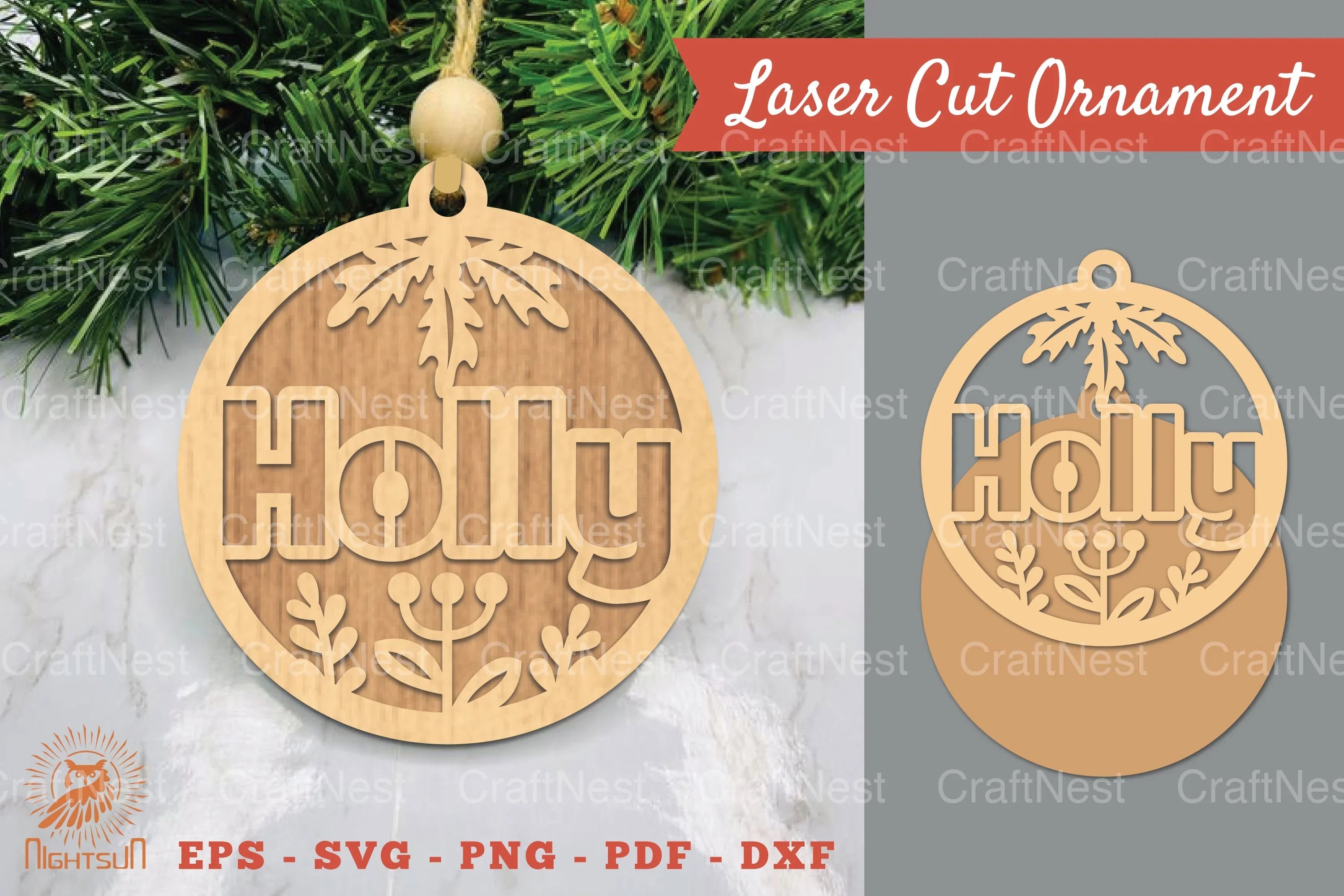 Holly Laser Cut Ornament SVG Bundle - CraftNest - Digital Crafting and Art