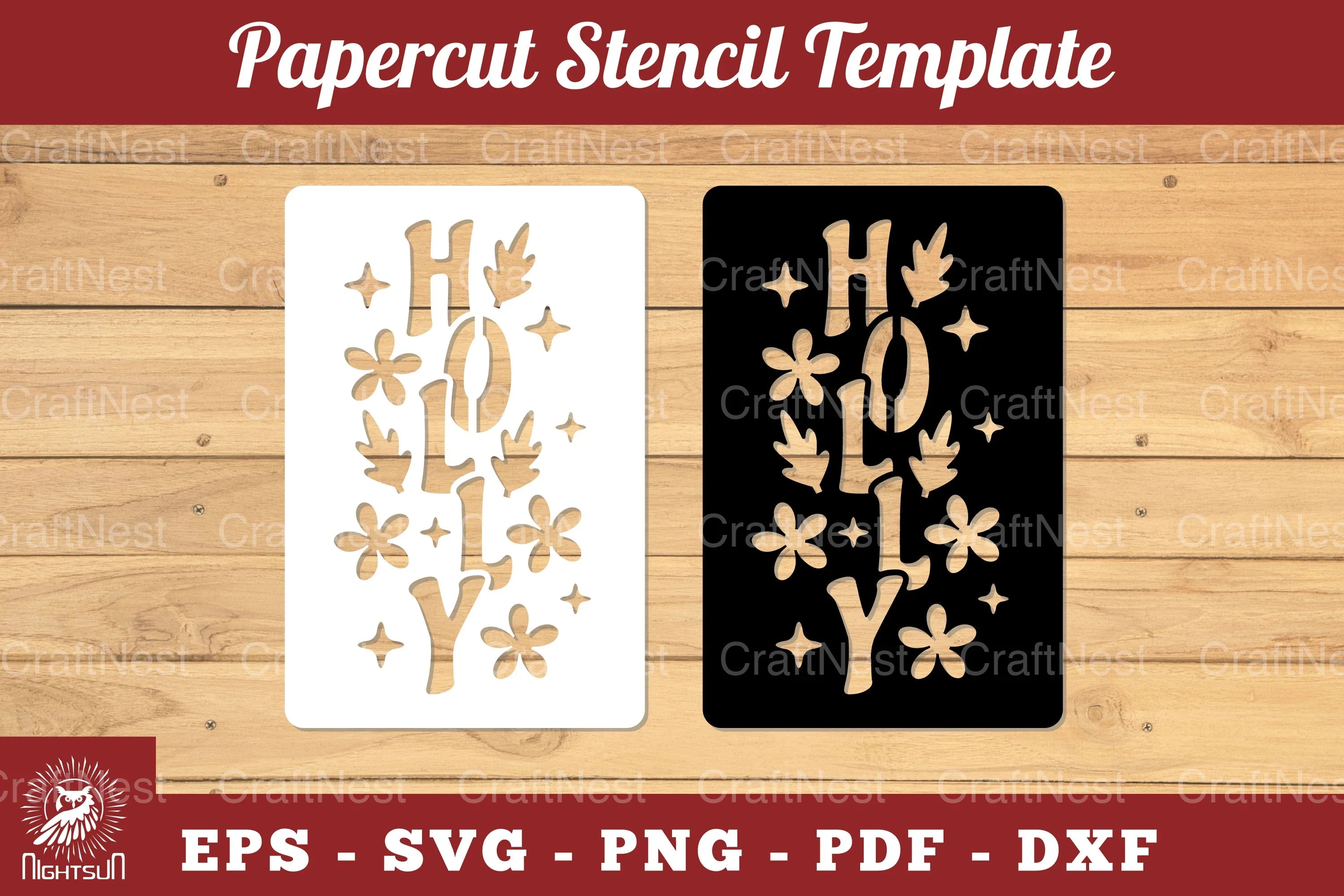 Holly Papercut Stencil Clipart Bundle - CraftNest - Digital Crafting and Art
