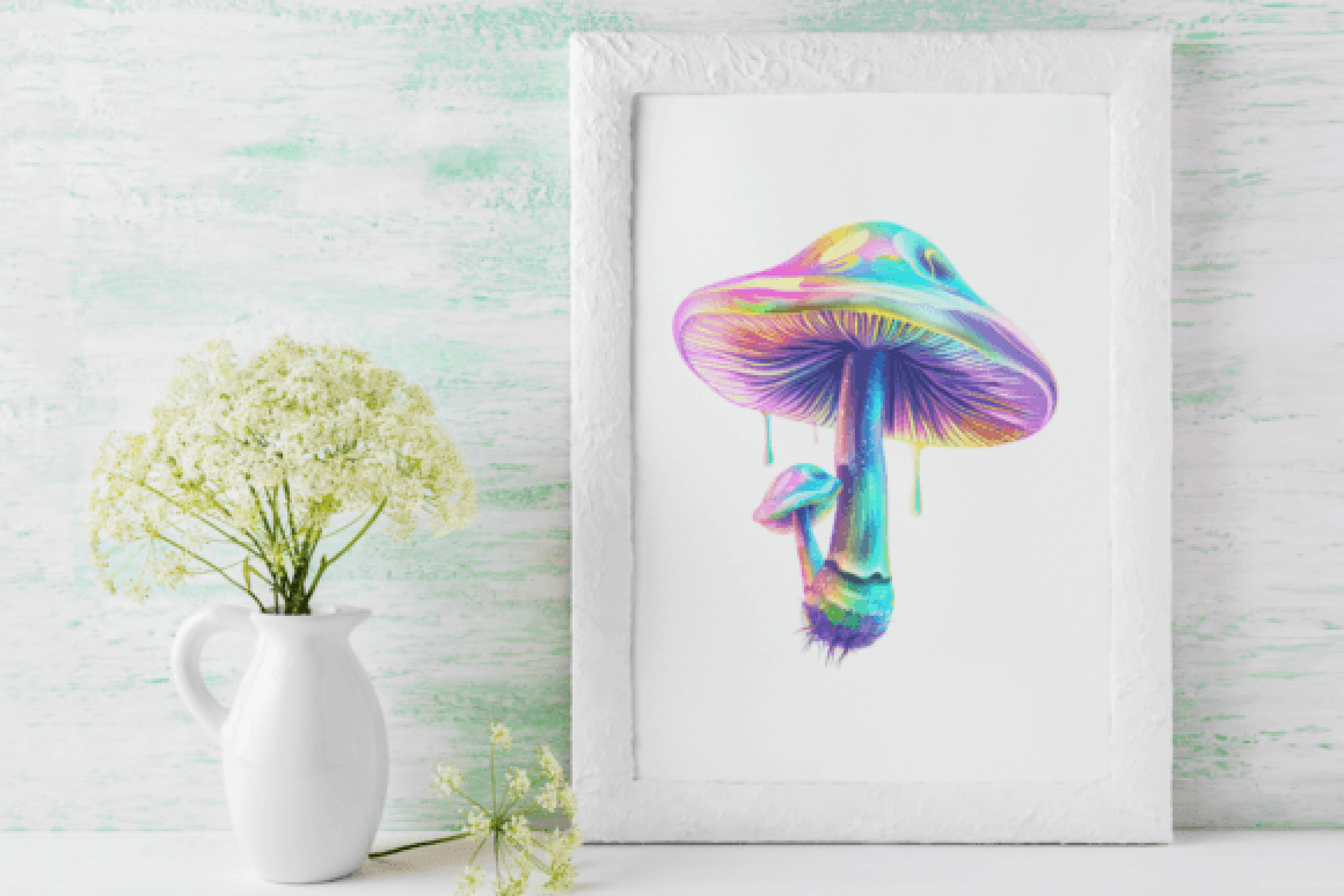 Holographic Iridescent Mushroom Clipart Bundle