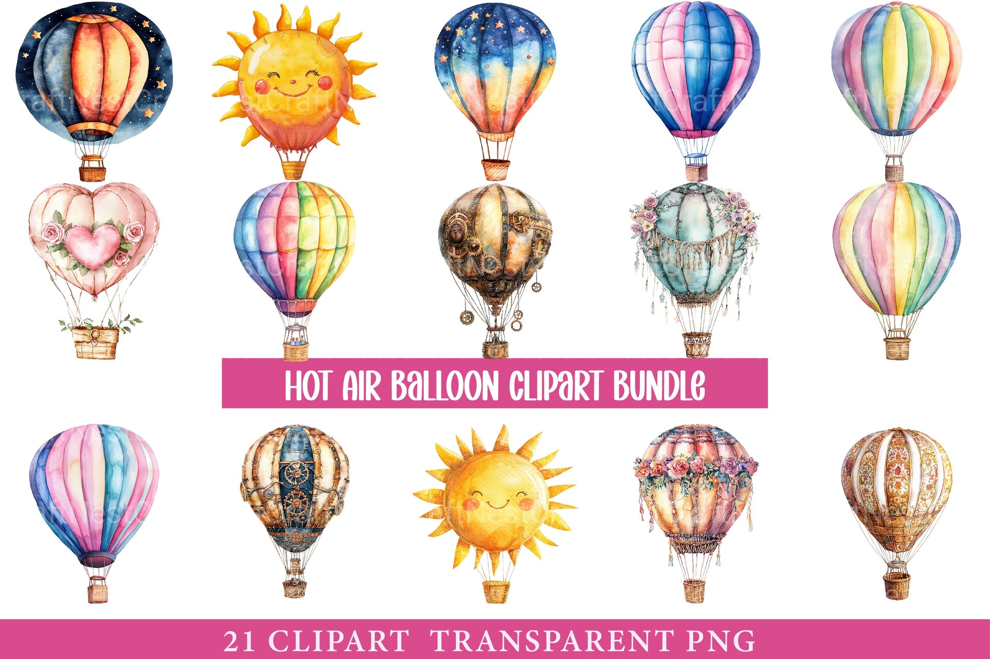 Hot Air Balloon Clipart Bundle - CraftNest - Digital Crafting and Art