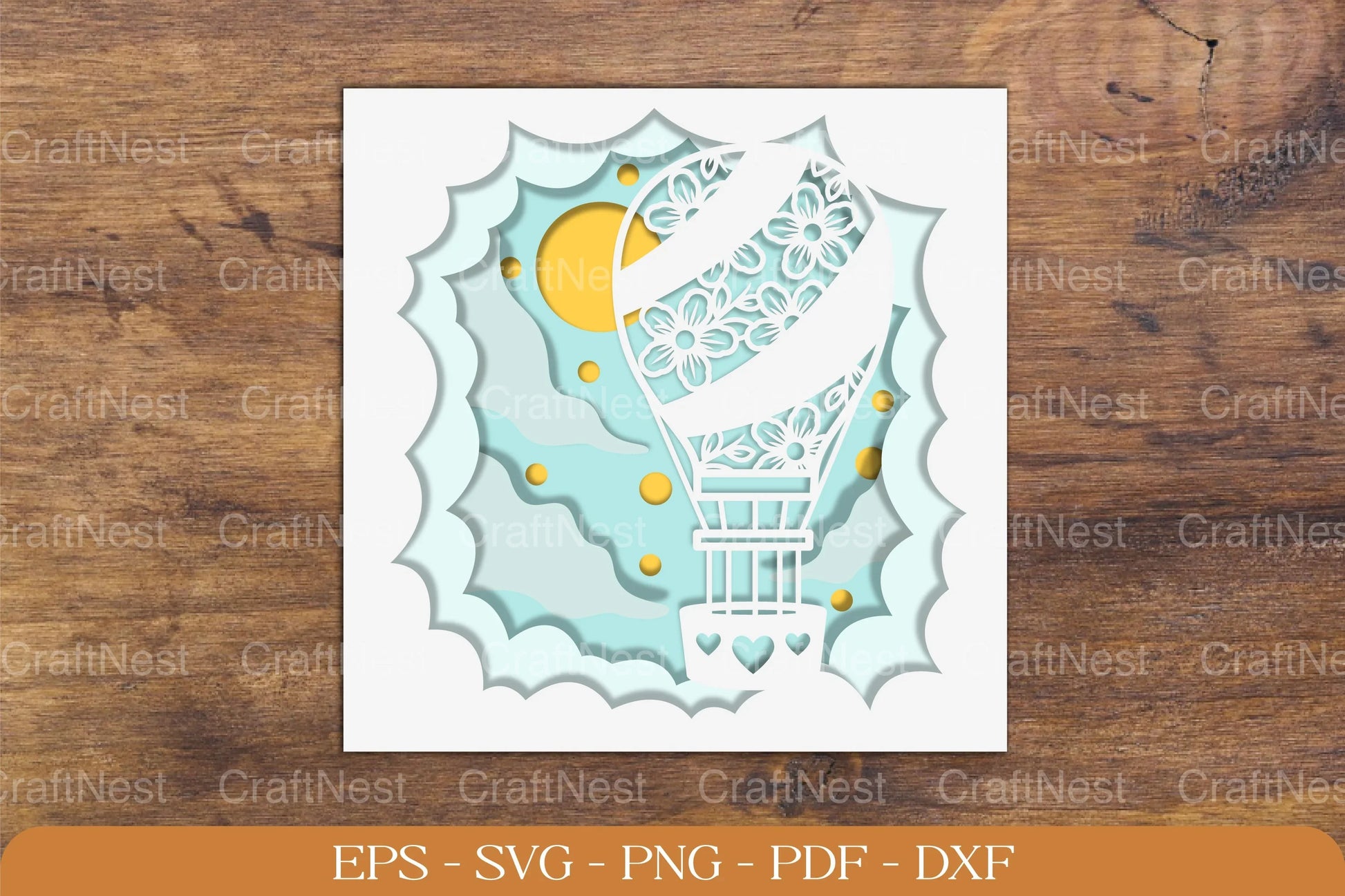 Hot Air Balloon Flower 3D Shadow Box Papercut Bundle - CraftNest - Digital Crafting and Art