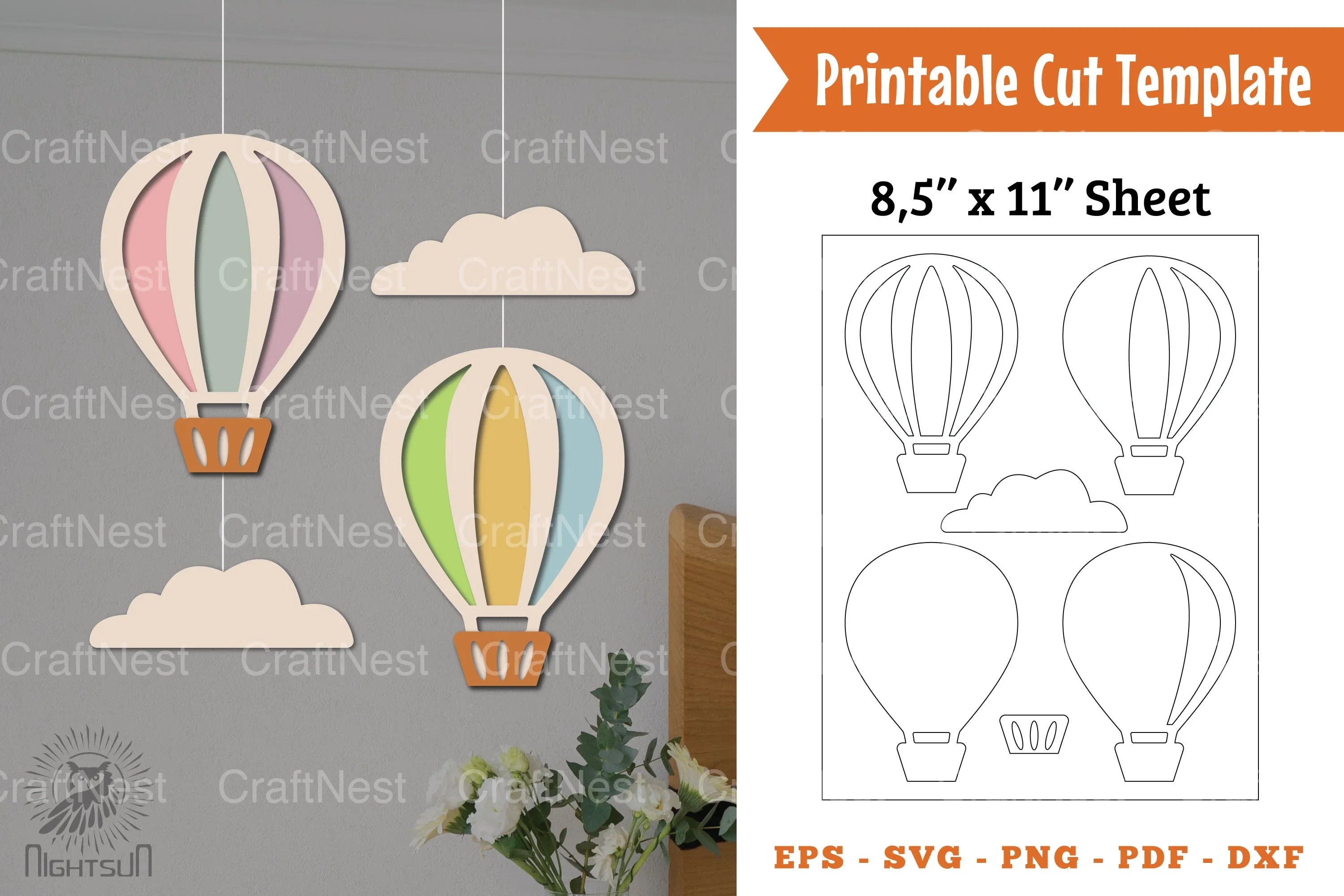 Hot Air Balloon Paper Craft Clipart Bundle - CraftNest - Digital Crafting and Art