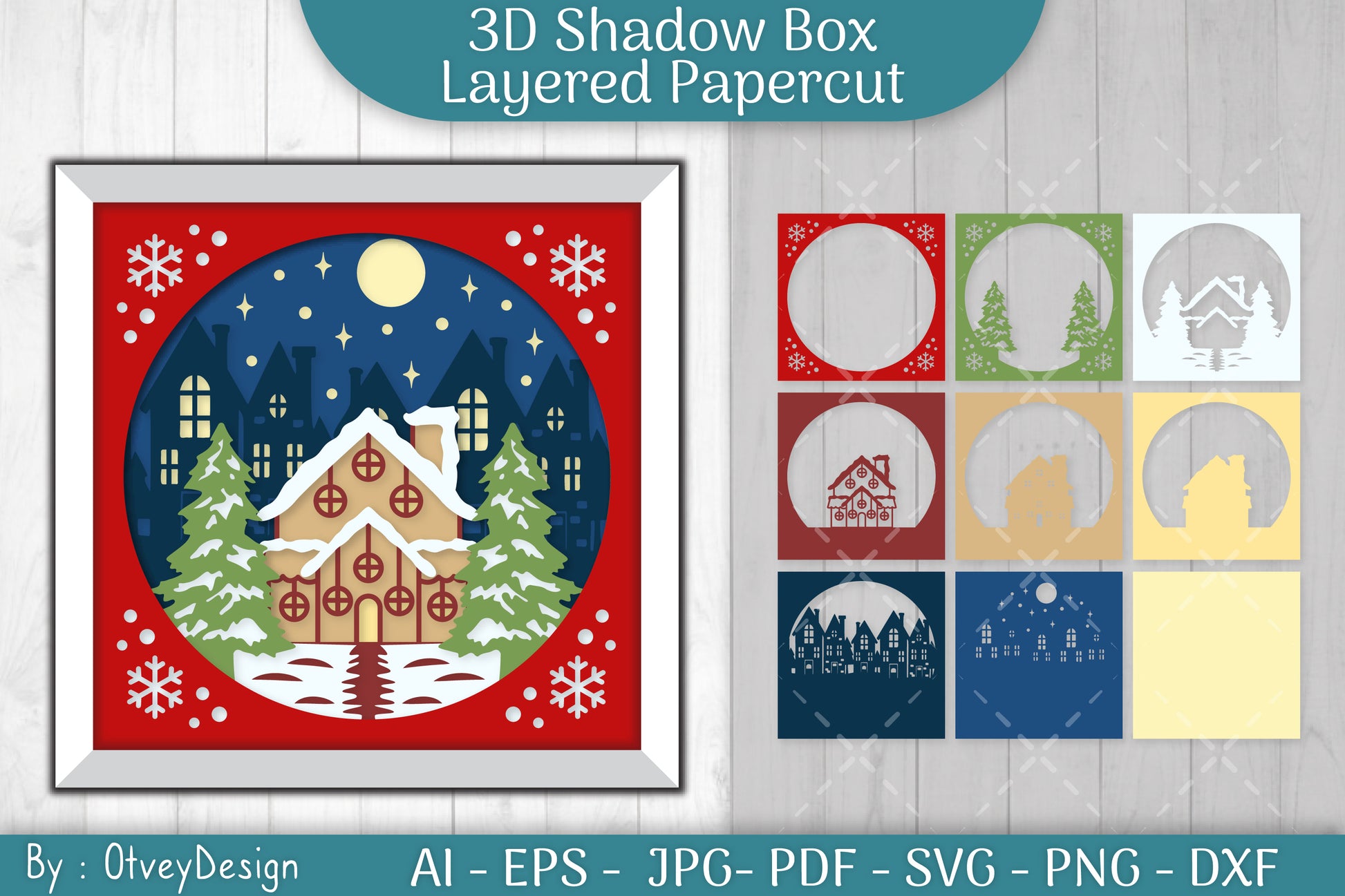 House Christmas Scene 3D Shadow Box SVG Bundle - CraftNest - Digital Crafting and Art