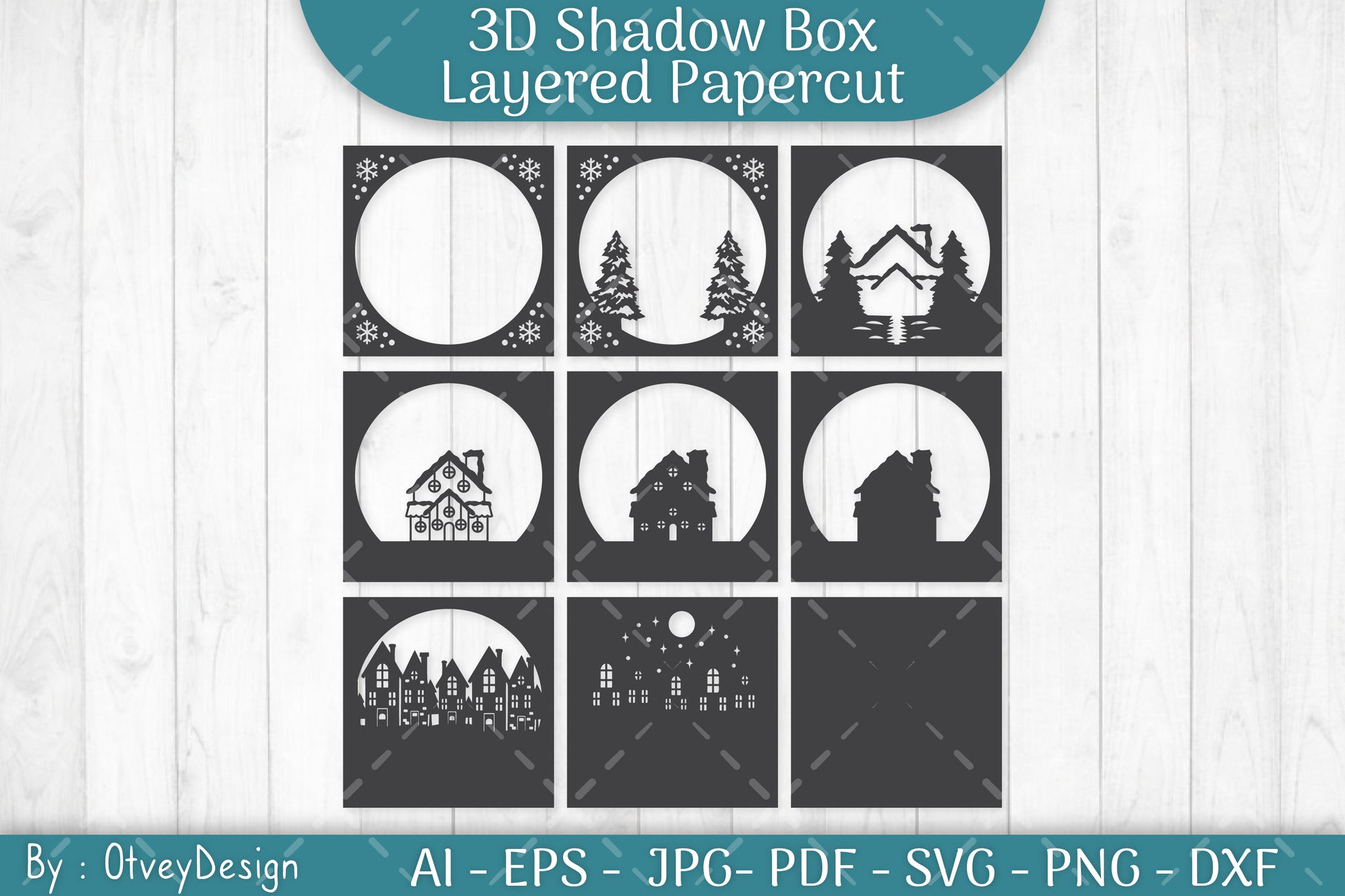 House Christmas Scene 3D Shadow Box SVG Bundle - CraftNest - Digital Crafting and Art