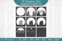 House Christmas Scene 3D Shadow Box SVG Bundle - CraftNest - Digital Crafting and Art