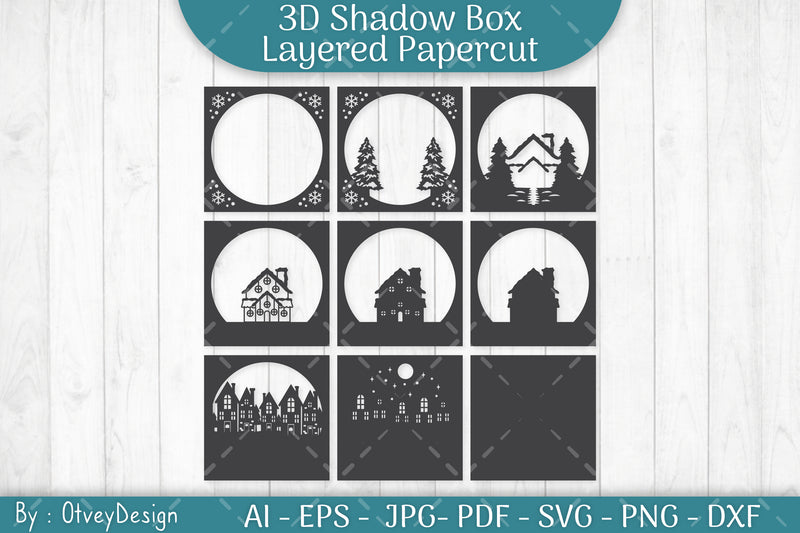 House Christmas Scene 3D Shadow Box SVG Bundle - CraftNest - Digital Crafting and Art