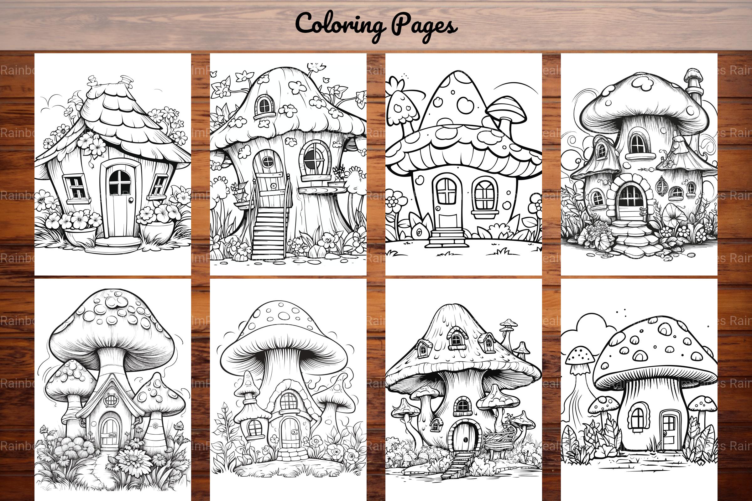 Mushroom Houses Coloring Book - CraftNest - Digital Crafting and Art