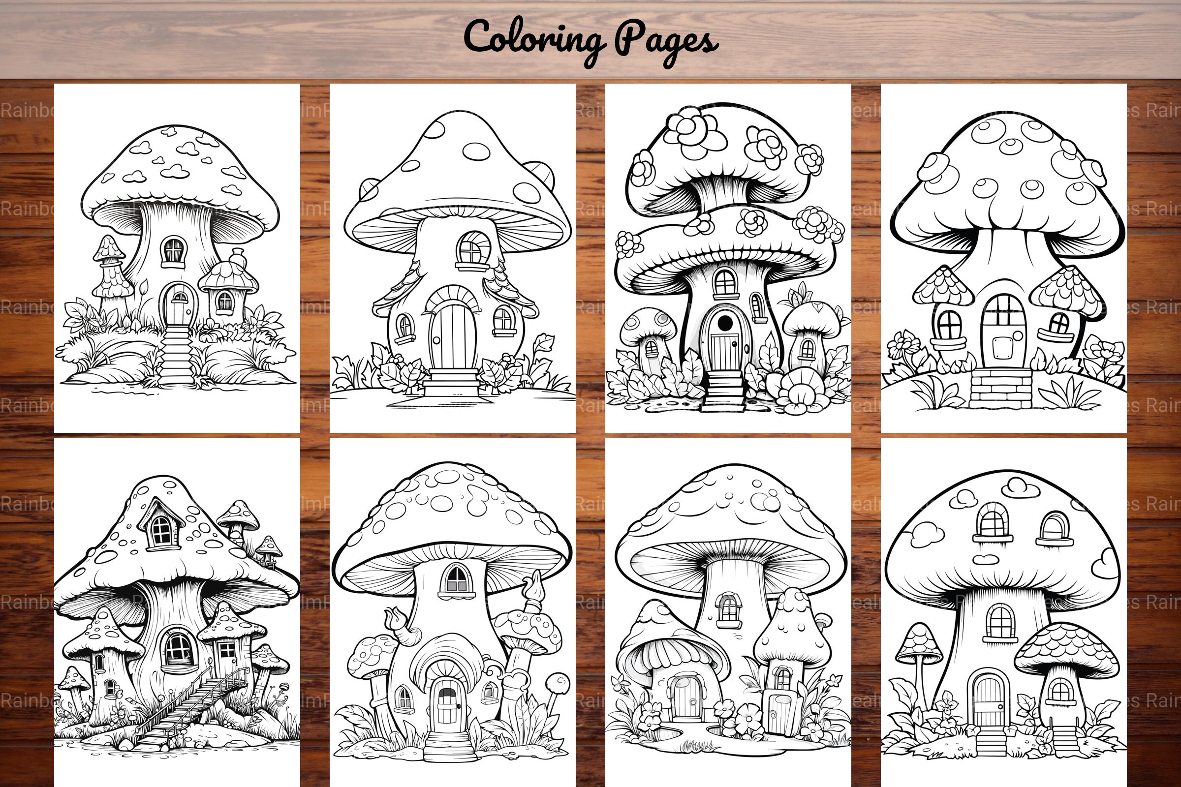 Mushroom Houses Coloring Book - CraftNest - Digital Crafting and Art