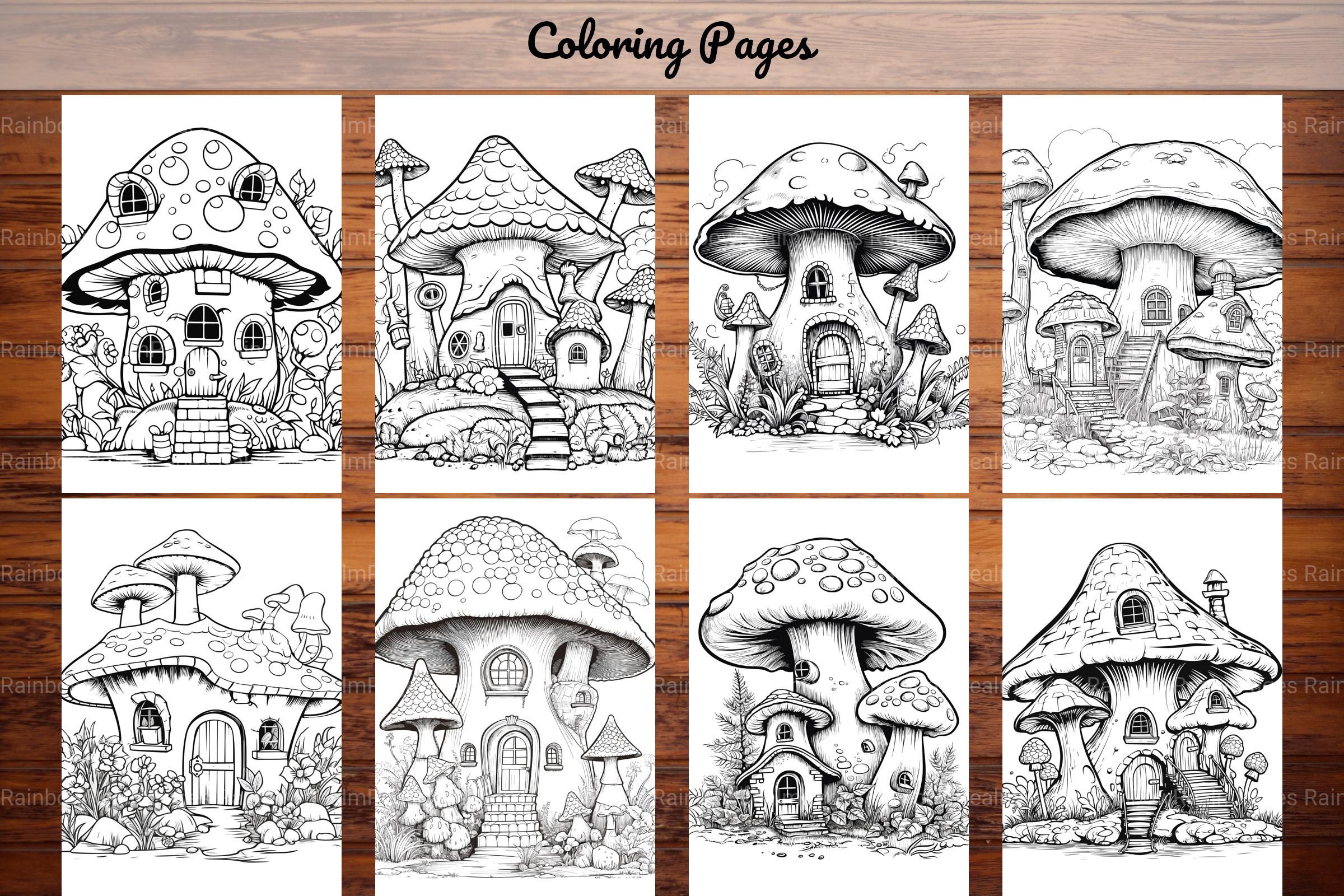 Mushroom Houses Coloring Book - CraftNest - Digital Crafting and Art