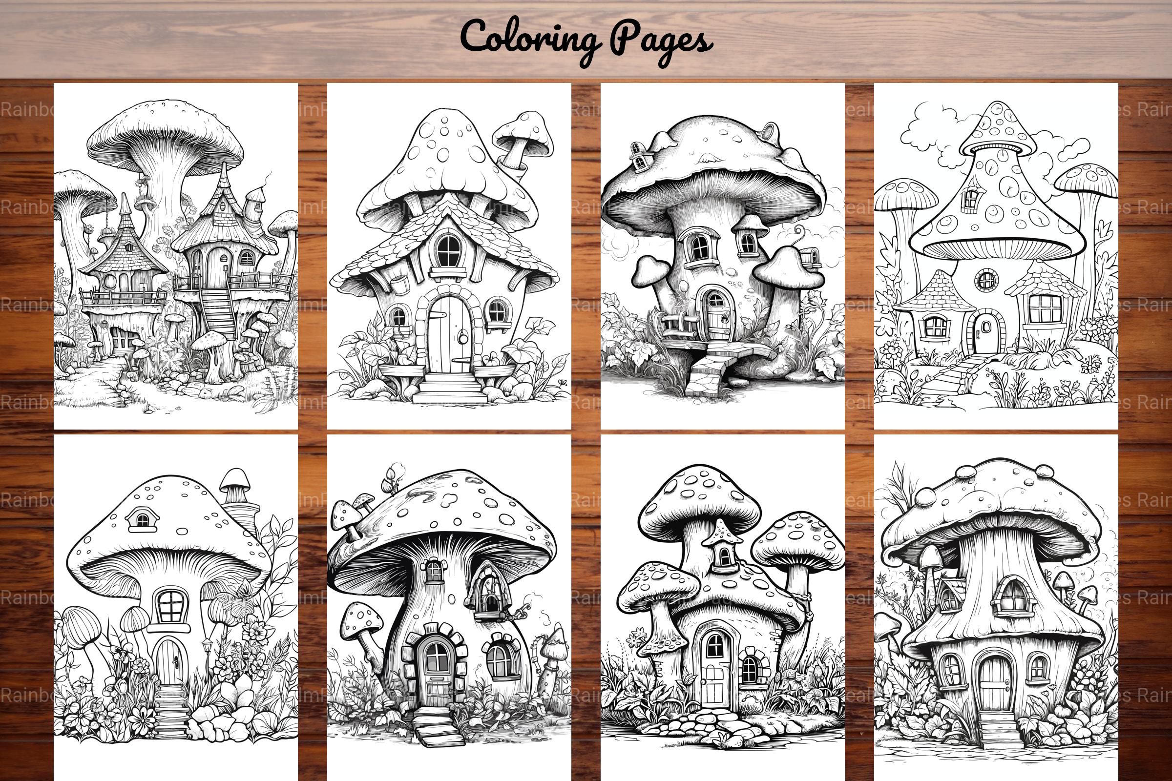 Mushroom Houses Coloring Book - CraftNest - Digital Crafting and Art